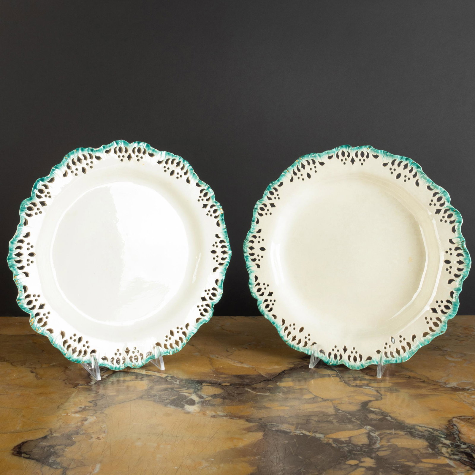 Pair of Wedgwood Polychromed Creamware Plates: Pair of Wedgwood Polychromed Creamware Plates Impressed mark. 9 in. diam. The Neoclassicist: Niall Smith
