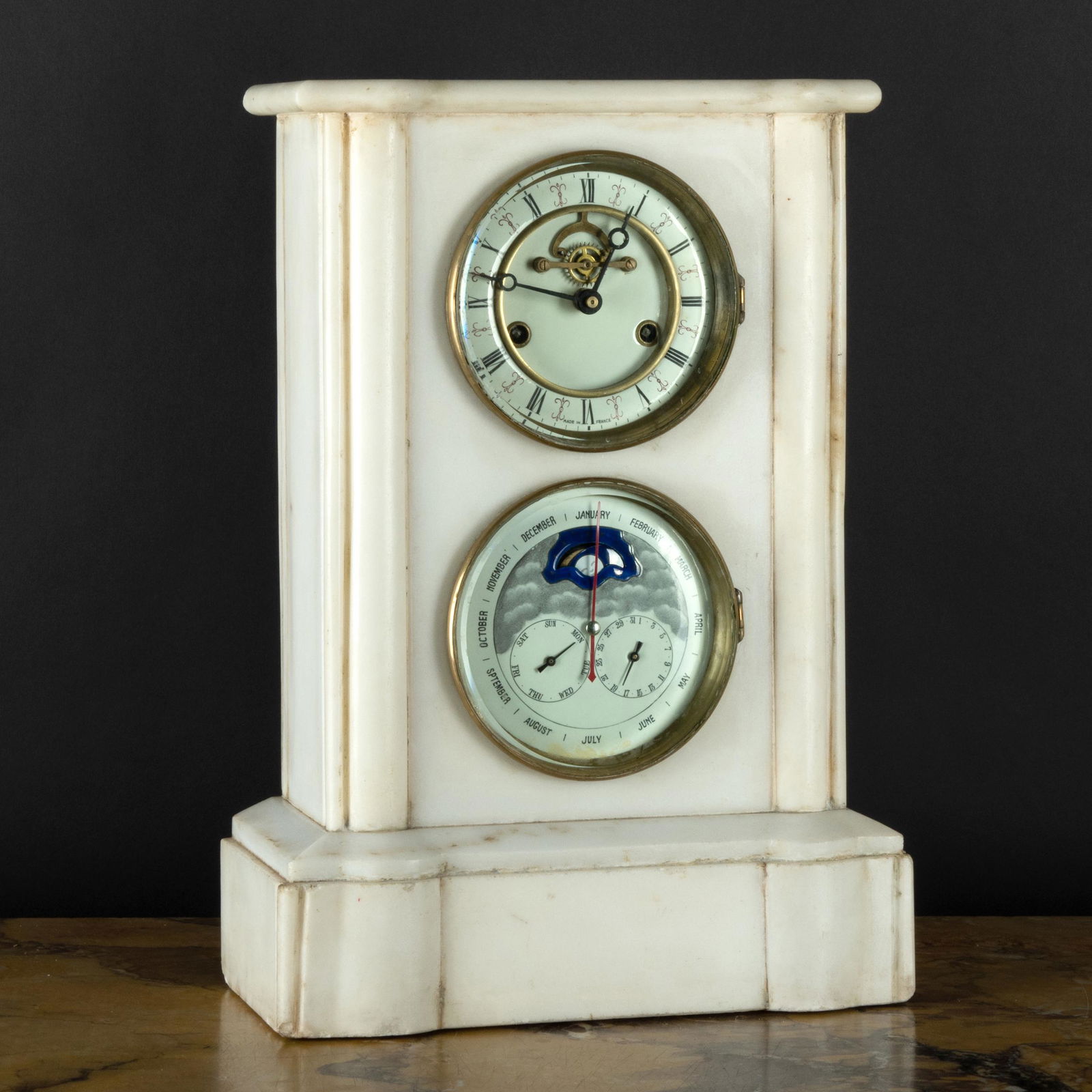 French White Marble Calendar and Moon Phase Clock (1 of 11)