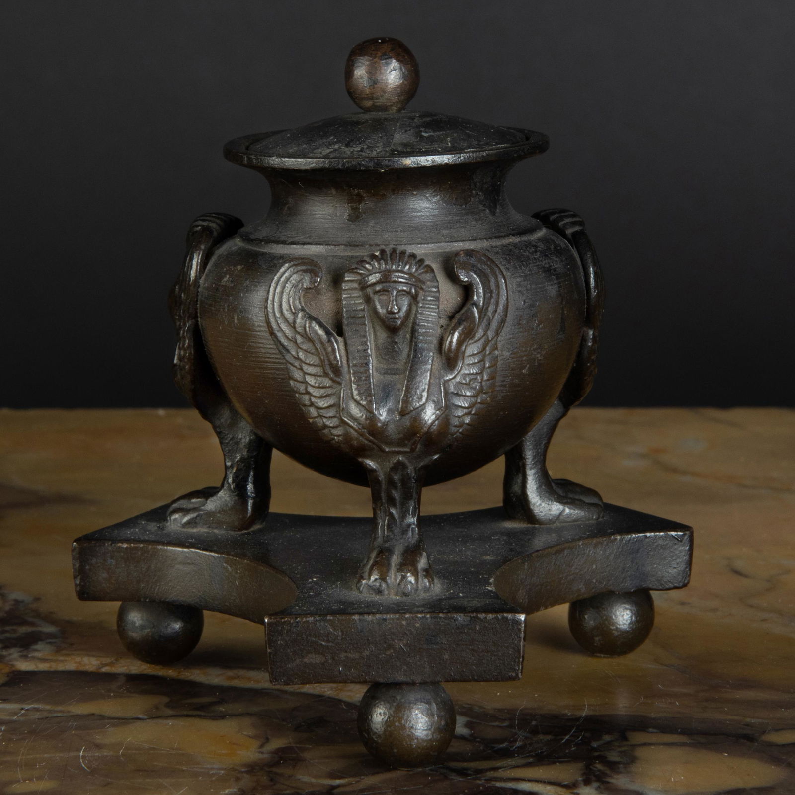 Egyptian Revival Metal Inkwell and Cover (1 of 6)