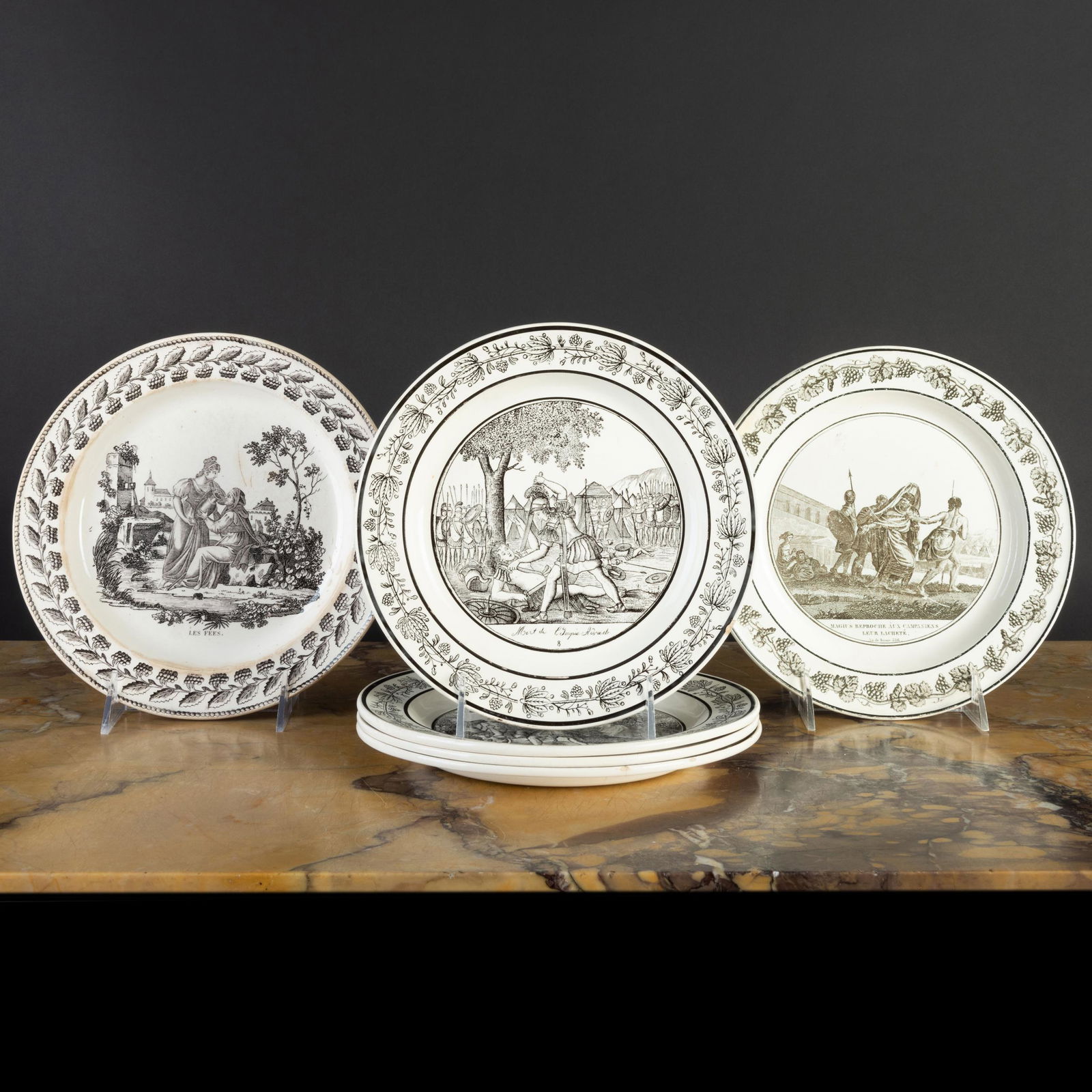 Group of Six French Transfer Printed Creamware Plates (1 of 13)