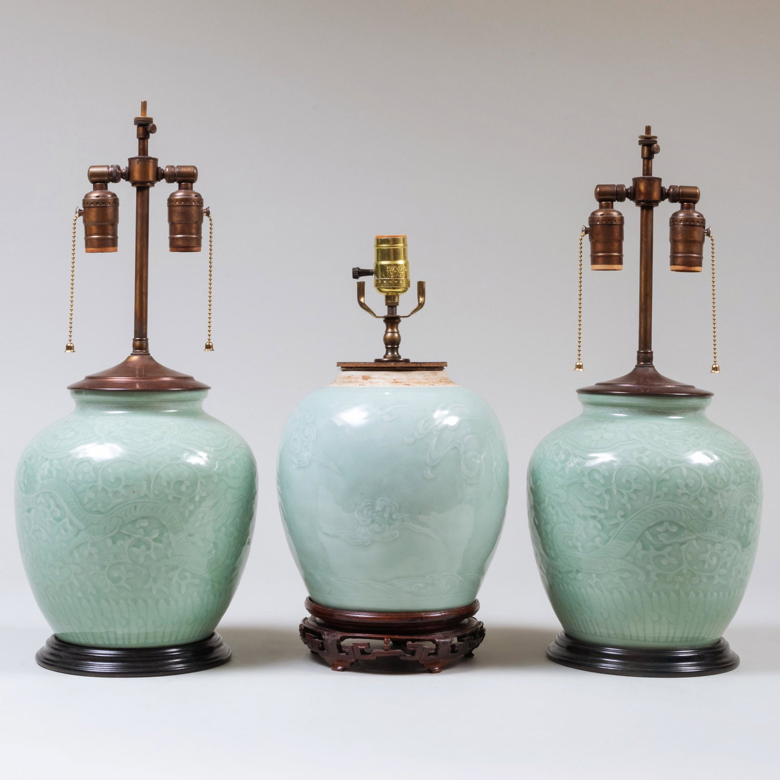 Pair of Chinese Celadon Vases and a Ginger Jar Mounted (1 of 5)