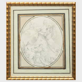Charles-Nicolas Cochin (1715-1790): Minerva as Justice: Charles-Nicolas Cochin (1715-1790): Minerva as Justice Protecting the Arts Pencil on paper, unsigned. 9 3/4 x 8 in. (image), 15 1/4 x 13 1/4 in. (frame). Property from the Estate of Emile Wolf