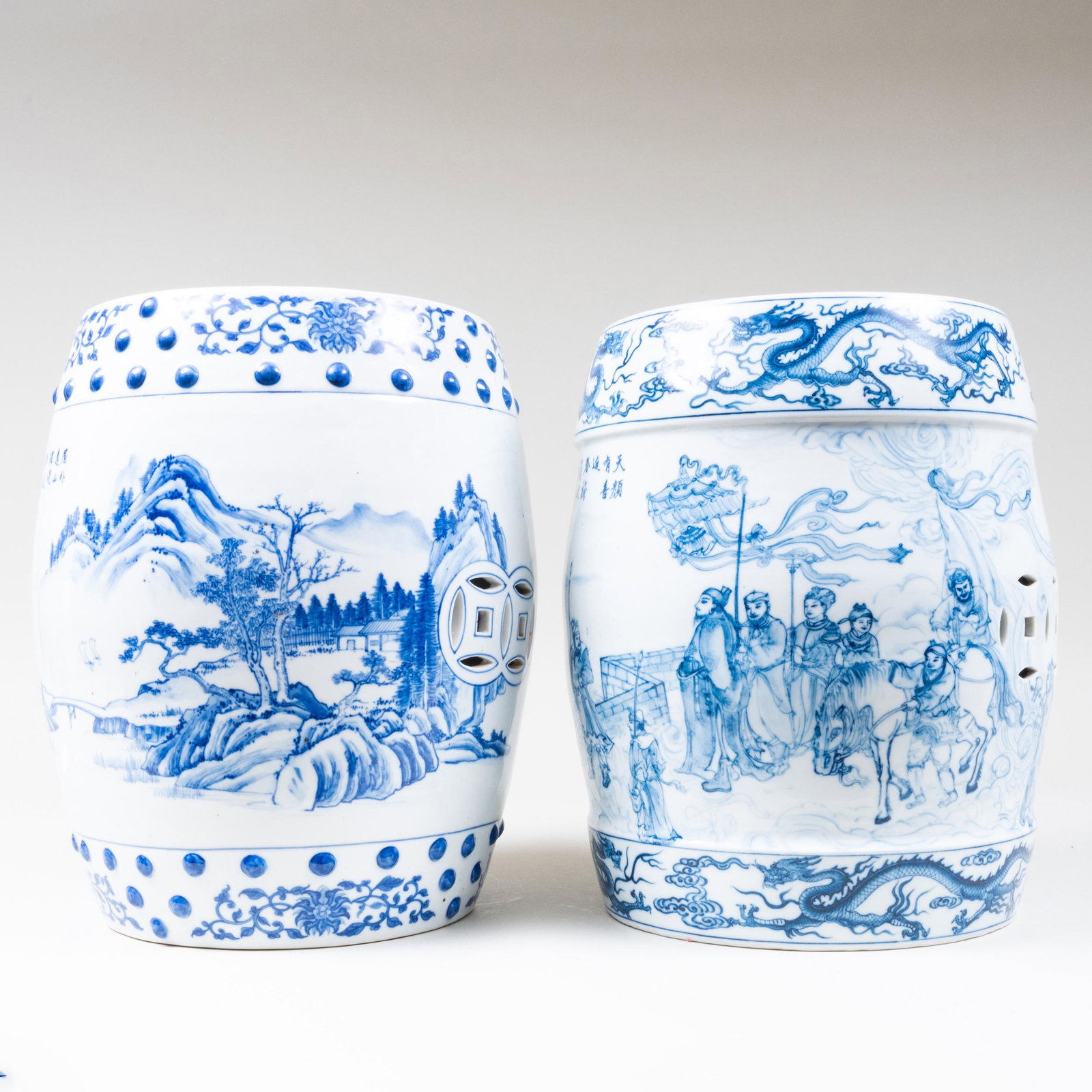 Two Chinese Blue and White Garden Seats: Two Chinese Blue and White Garden Seats 17 3/4 x 13 1/2 in. Property from the Estate of Audrey Zauderer