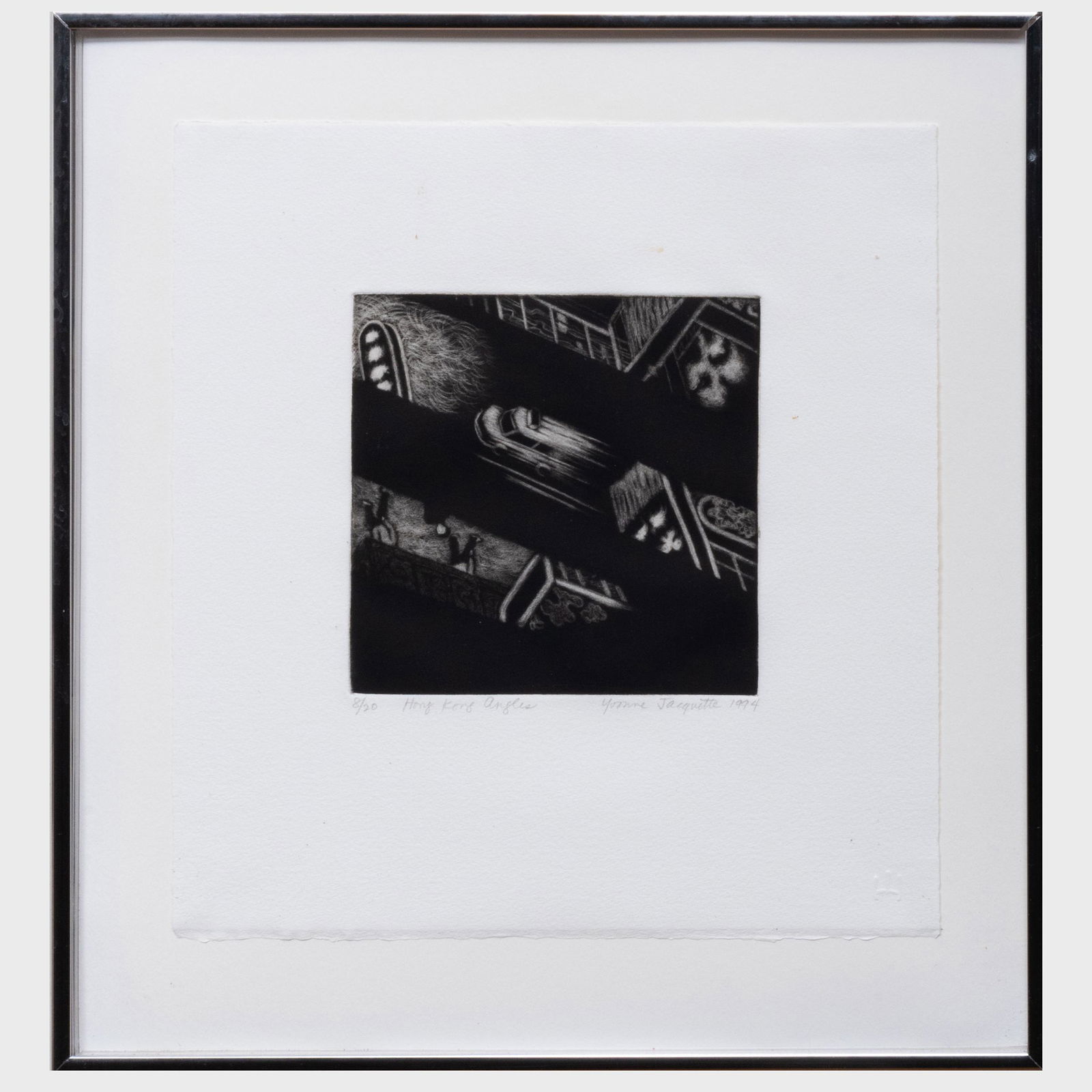 Yvonne Jacquette (b. 134): Hong Kong Angles: Yvonne Jacquette (b. 134): Hong Kong Angles Aquatint in black on wove paper, 1994, signed, titled and dated in pencil, numbered 8/20. 11 3/4 x 11 in. (sheet), 15 1/4 x 14 1/4 in. (frame).