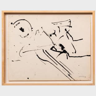 Michael Goldberg (1924-2007): Untitled: Michael Goldberg (1924-2007): Untitled Ink on paper, signed 'Goldberg' lower right. 10 1/2 x 14 in. (sheet), 12 1/2 x 15 3/4 in. (frame). Property from the Collection of Tom Levine