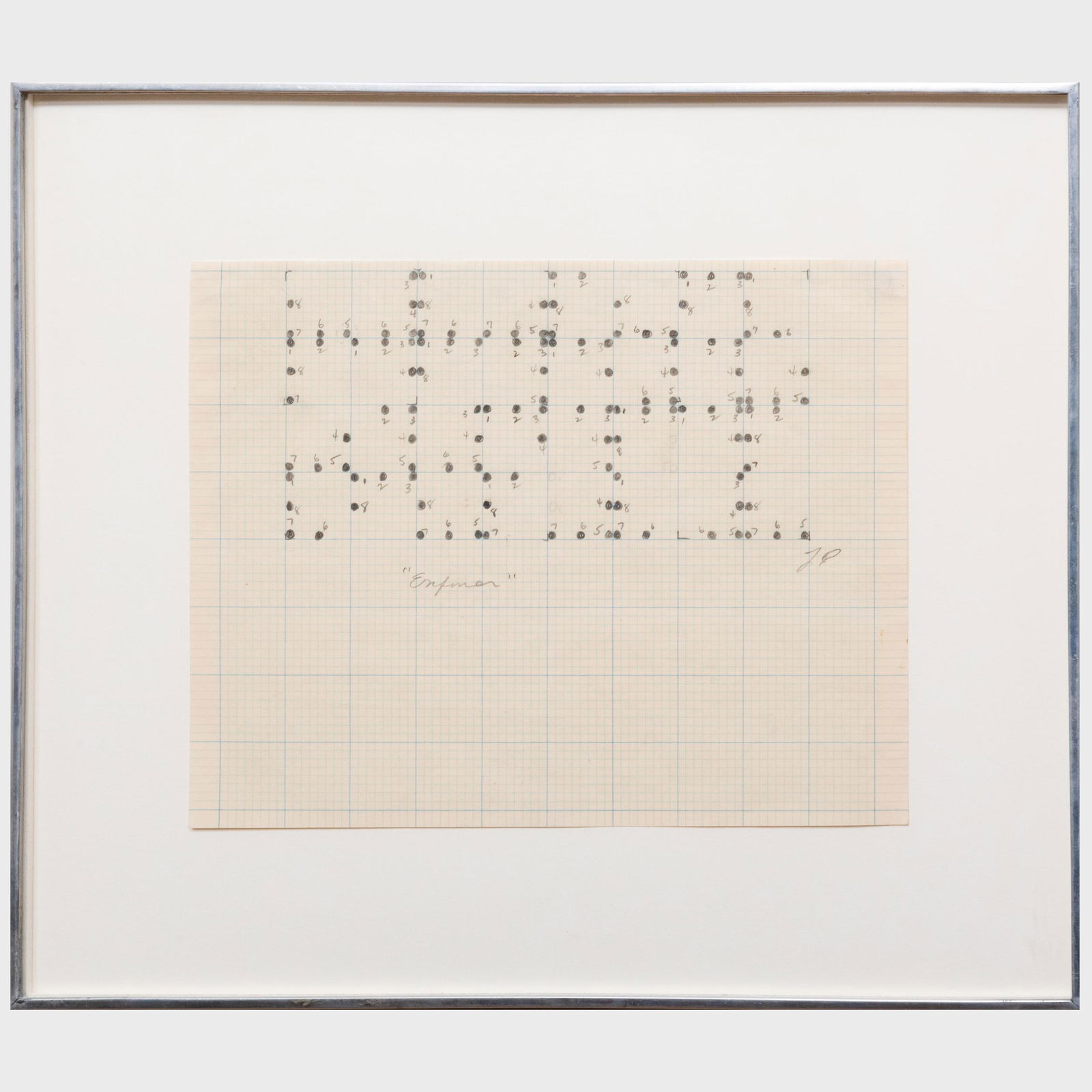 Larry Poons (b. 1937): Enforcer: Larry Poons (b. 1937): Enforcer Pencil on graph paper, 1963, signed with initials 'LP' lower right, titled lower center, with label from Adler Gallery, Los Angeles. 8 1/2 x 11 in. (sheet), 13 3/4 x 16
