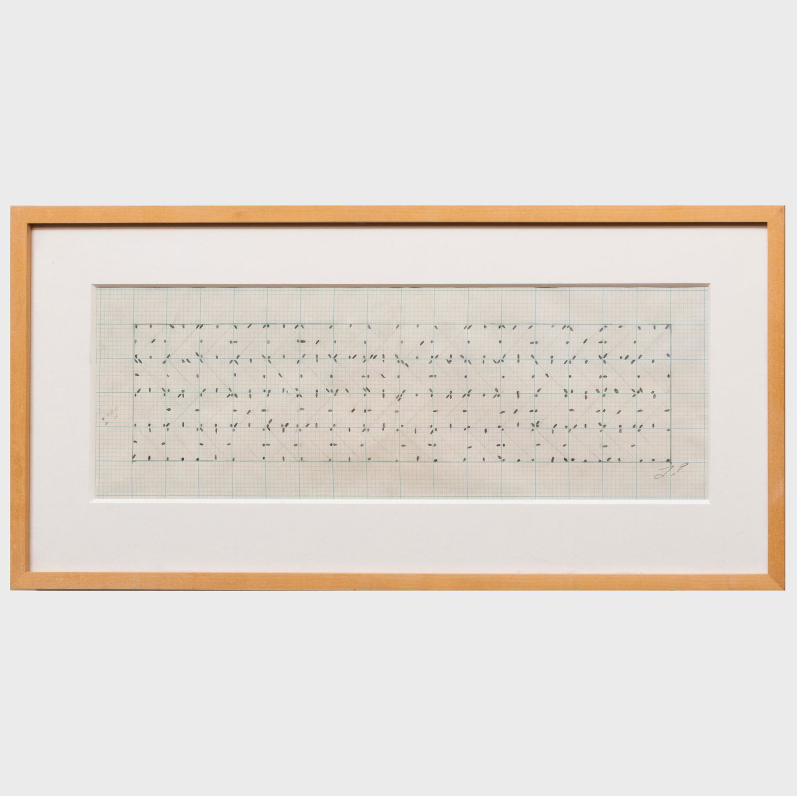 Larry Poons (b. 1937): Untitled: Larry Poons (b. 1937): Untitled Pencil on graph paper, signed with initials 'L.P.' lower right, variously inscribed at the top sheet edge (folded for framing). 15 x 20 1/2 in. (sheet), 11 x 23 in. (fr