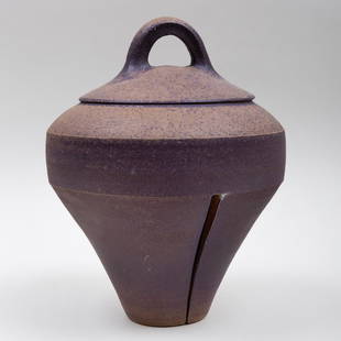 Large Karen Karnes Purple Glazed Pottery Vessel and: Large Karen Karnes Purple Glazed Pottery Vessel and Cover 12 1/4 x 9 1/2 in. diam. Property from the Collection of Tom Levine