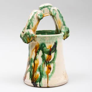 Betty Woodman Glazed Ceramic Basket: Betty Woodman Glazed Ceramic Basket Impressed mark. 13 1/4 x 8 1/4 in. diam. Sold Rago Auctions New Jersey, March 5, 2000, Lot 94. Property from the Collection of Tom Levine