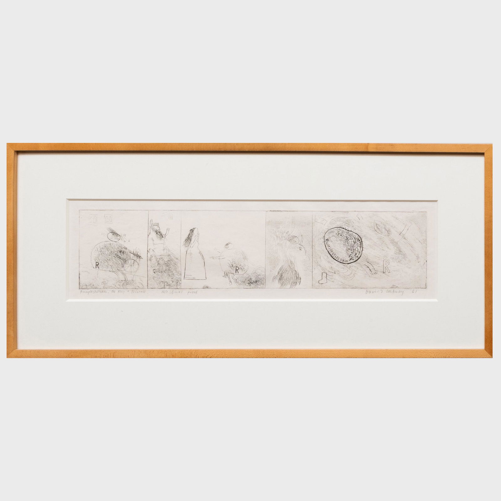 David Hockney (b. 1937): Rumpelstiltskin, The King &: David Hockney (b. 1937): Rumpelstiltskin, The King & Princess Etching in black on wove paper, 1961, signed, titled, dated and inscribed 'Not final proof' in pencil (apart from the edition of 15), with