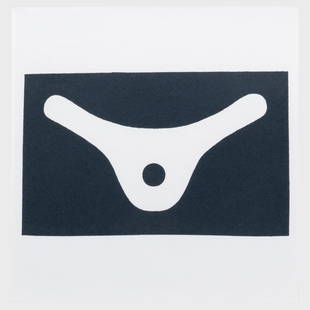 Myron Stout (1908-1987): Untitled, from Rubber Stamp: Myron Stout (1908-1987): Untitled, from Rubber Stamp Portfolio Runner stamp in black on wove paper, 1976, with the artist's inkstamped name and numbered 520/1000 on the reverse. 8 x 8 in. (sheet), 9 3