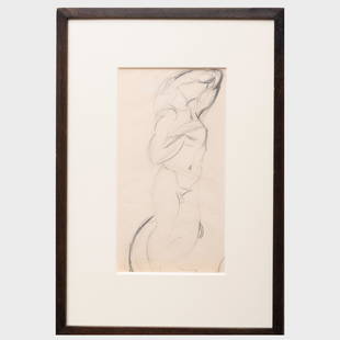 Morgan Russell (1886-1953): A Study After: Morgan Russell (1886-1953): A Study After Michelangelo's Dying Slave Pencil on paper, with label from Salander-O'Reilly Galleries, NY. 11 3/8 x 5 7/8 in. (sight), 18 1/2 x 12 1/2 in. (frame). A Contem