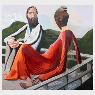 Jesse Chapman (b. 1974): The Explanation: Jesse Chapman (b. 1974): The Explanation Oil on canvas, 2006, signed 'Jesse Chapman', dated and inscrined 'St. Barth' on the reverse, with label from Me-di-um, St. Barth's. 40 x 43 in., unframed. A Co