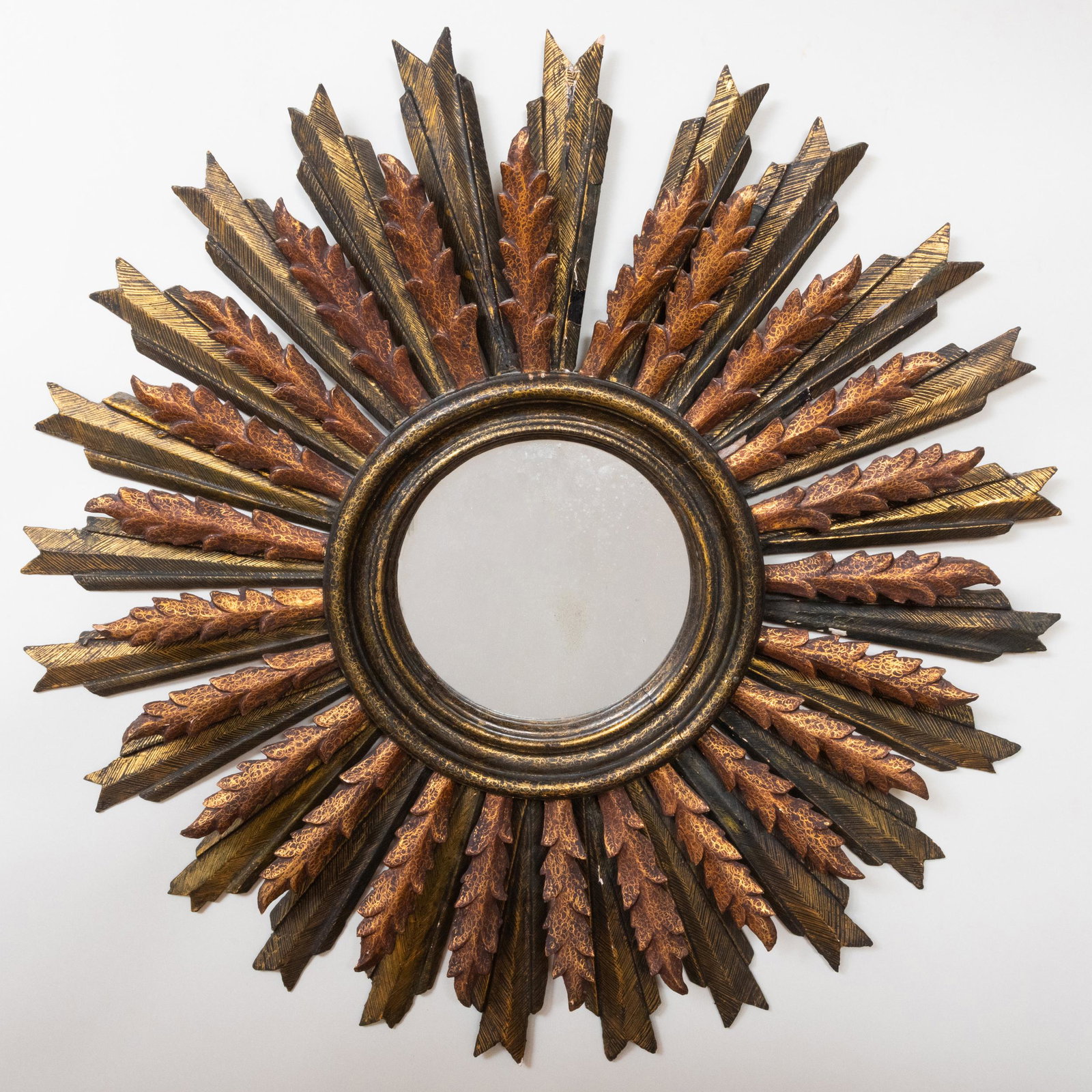 Painted and Giltwood Sunburst Mirror: Painted and Giltwood Sunburst Mirror 32 1/2 in. diam. Property from the Collection of Peter van Hattum and Harold Simmons