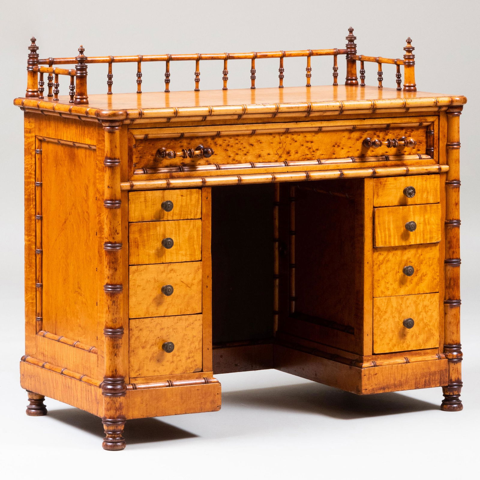 Birdseye Maple and Bamboo Kneehole Desk (1 of 8)