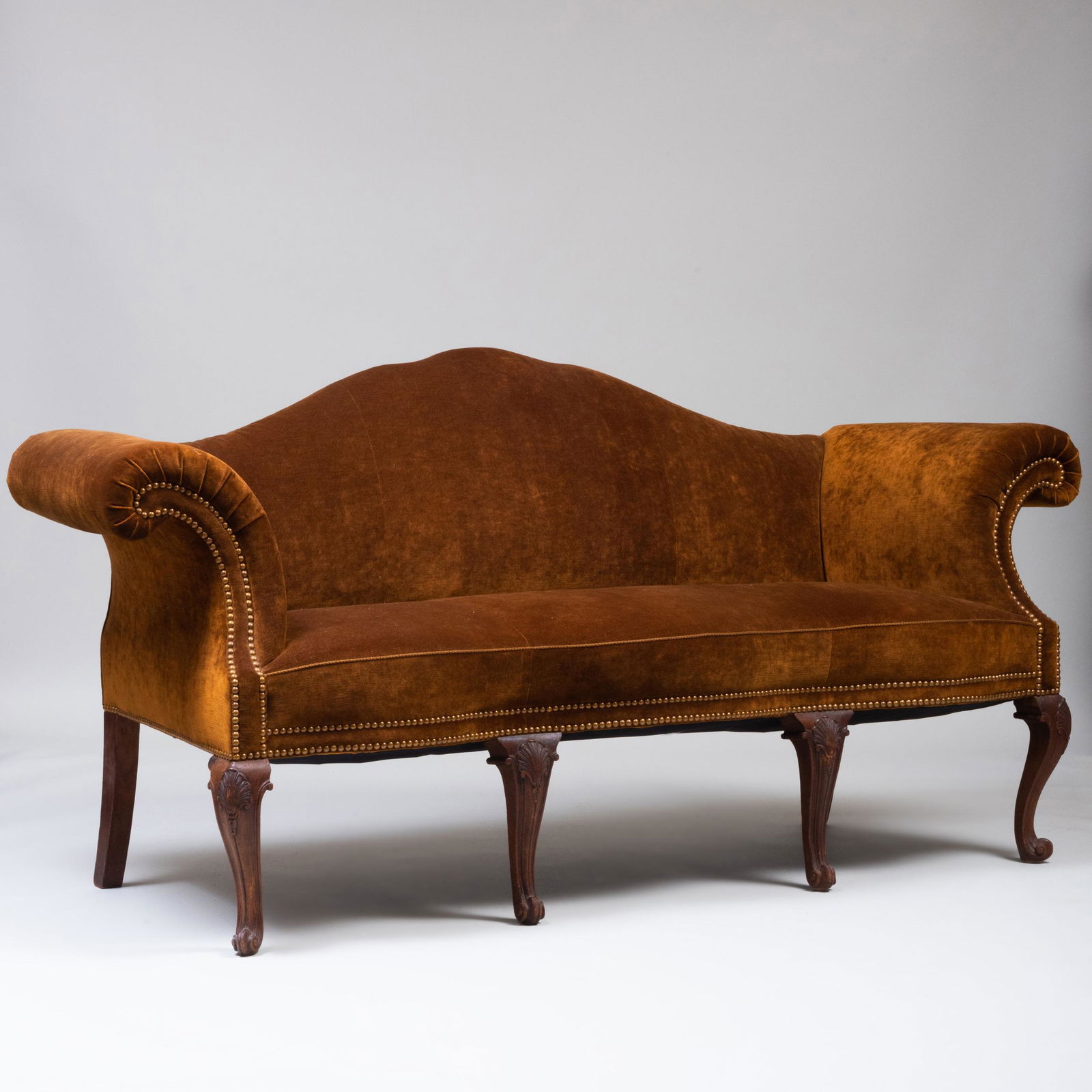 George III Style Mahogany and Velvet Upholstered Sofa (1 of 7)