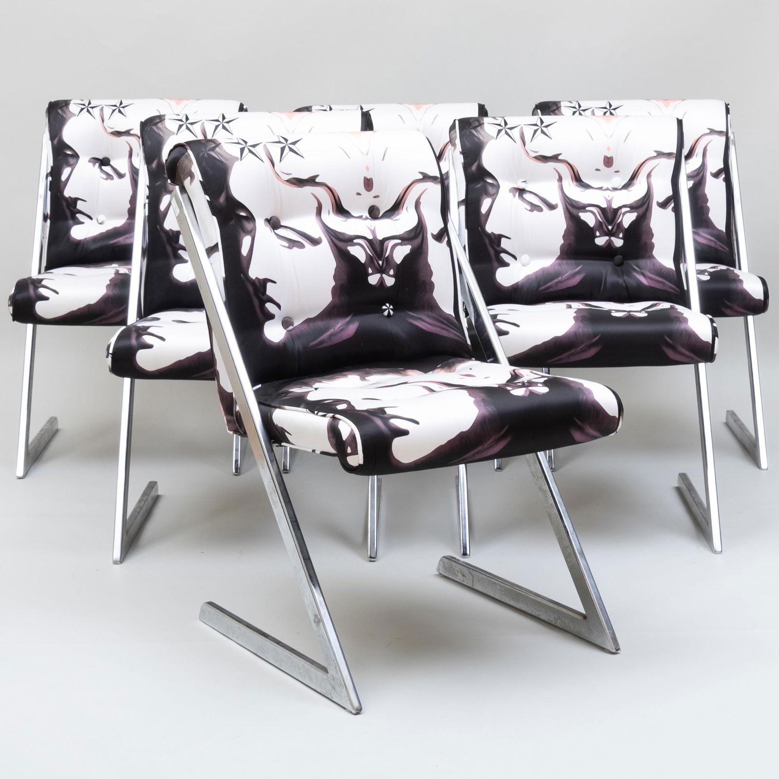 Set of Six Chrome ‘Z’ Dining Chairs Upholstered in (1 of 9)