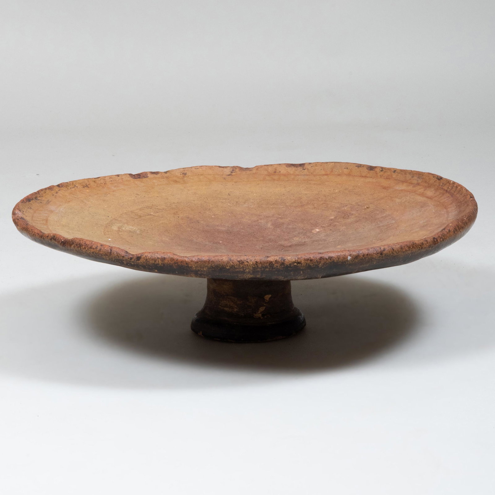 Rustic Painted Earthenware Tazza: Rustic Painted Earthenware Tazza 7 x 27 in. diam.
