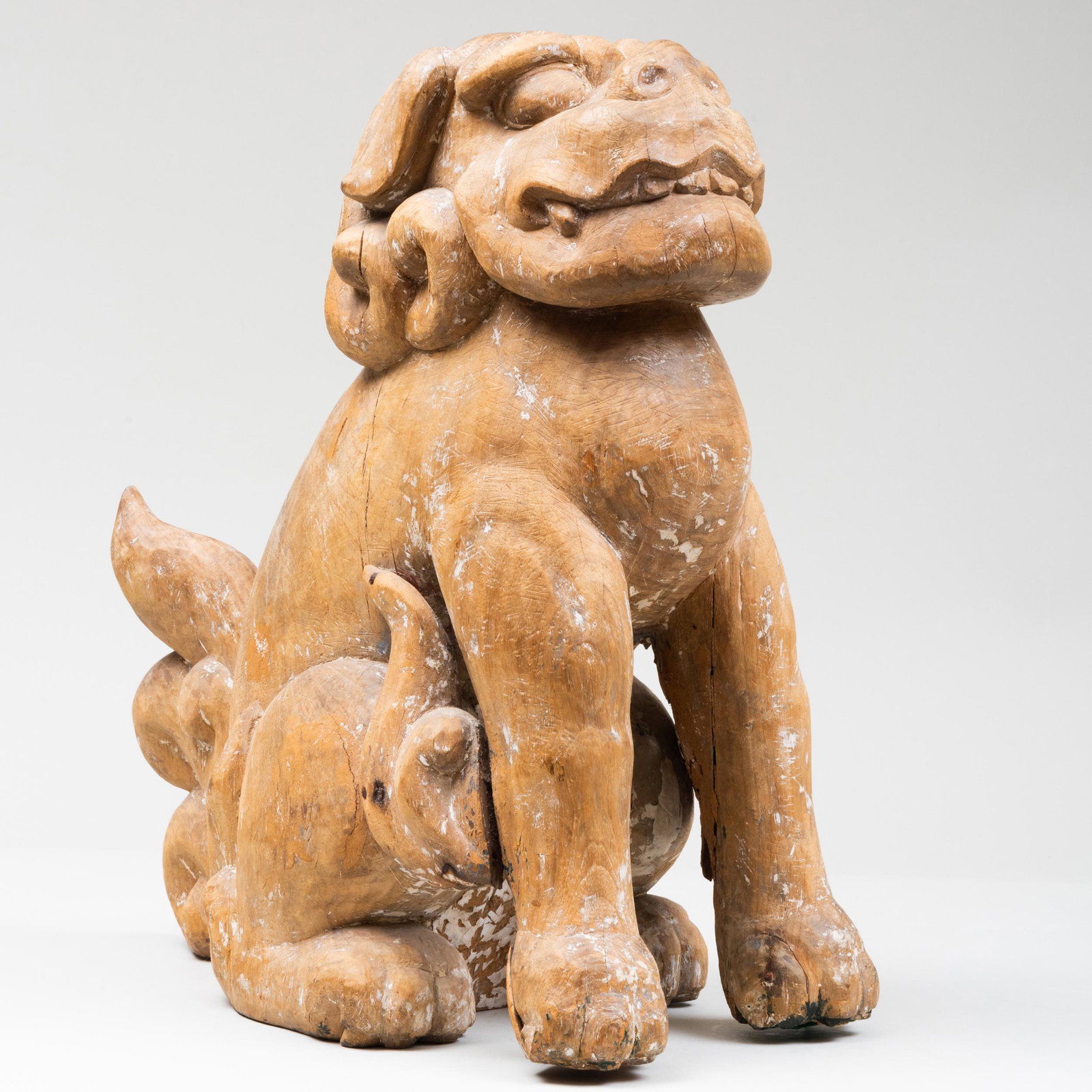 Cambodian Carved Wood Figure of a Temple Dog: Cambodian Carved Wood Figure of a Temple Dog 17 3/4 x 17 x 8 in.
