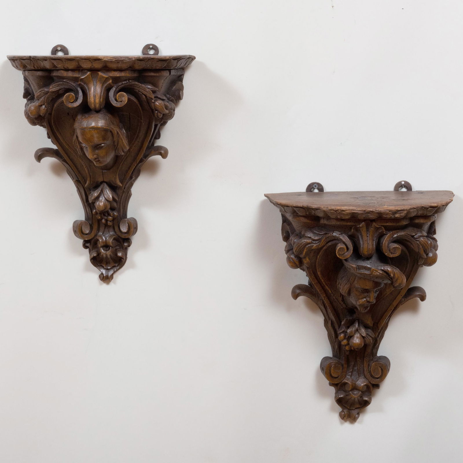 Pair of Continental Carved Wood Figural Wall Brackets (1 of 9)