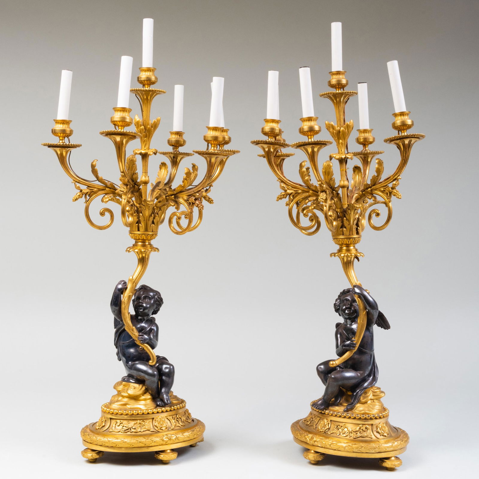 Pair of Patinated Gilt Bronze Six-Light Candelabra (1 of 9)