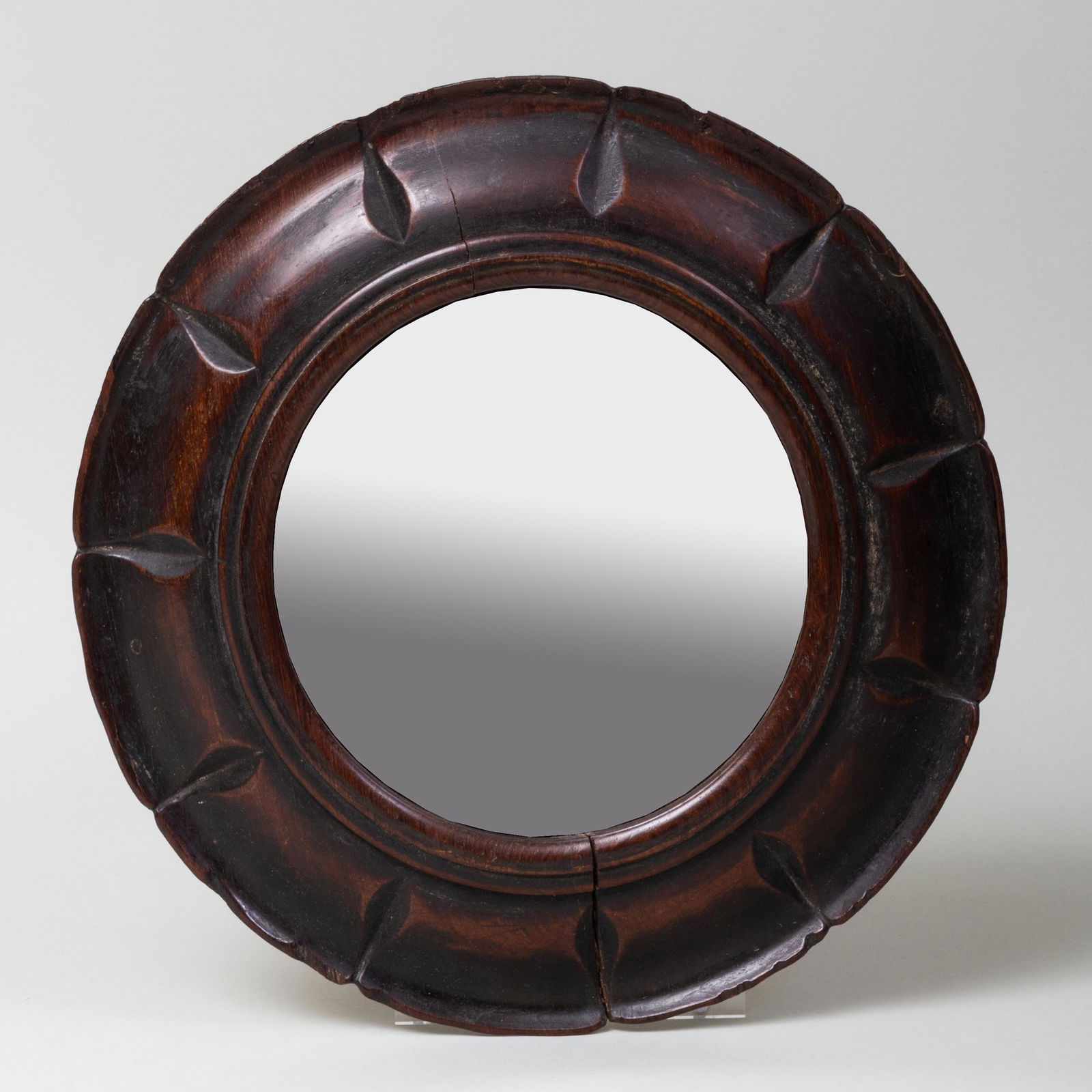 Small Carved Wood Convex Mirror: Small Carved Wood Convex Mirror 12 in. diam. Property from the Collection of Niall Smith