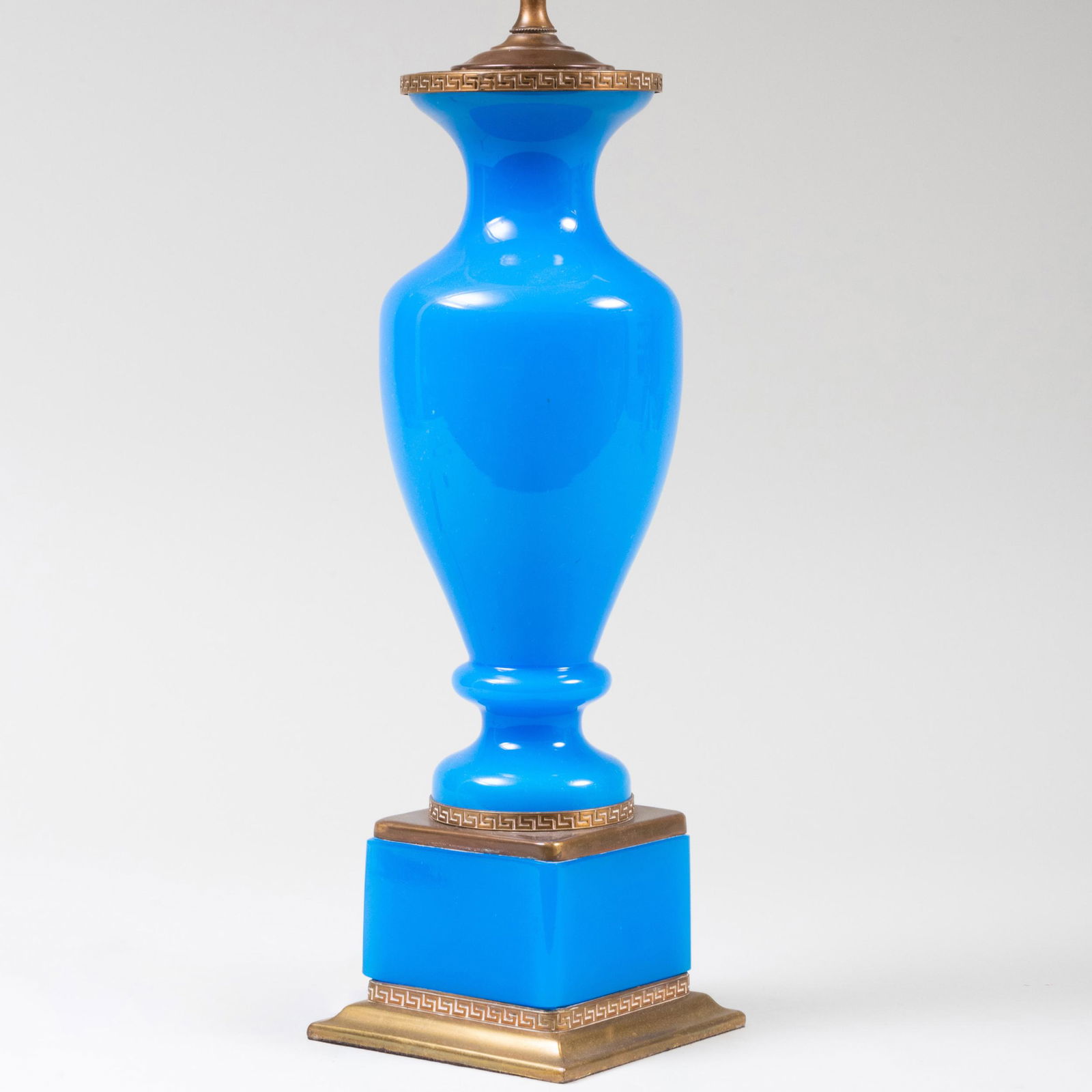 Brass Mounted Blue Opaline Glass Lamp (1 of 7)