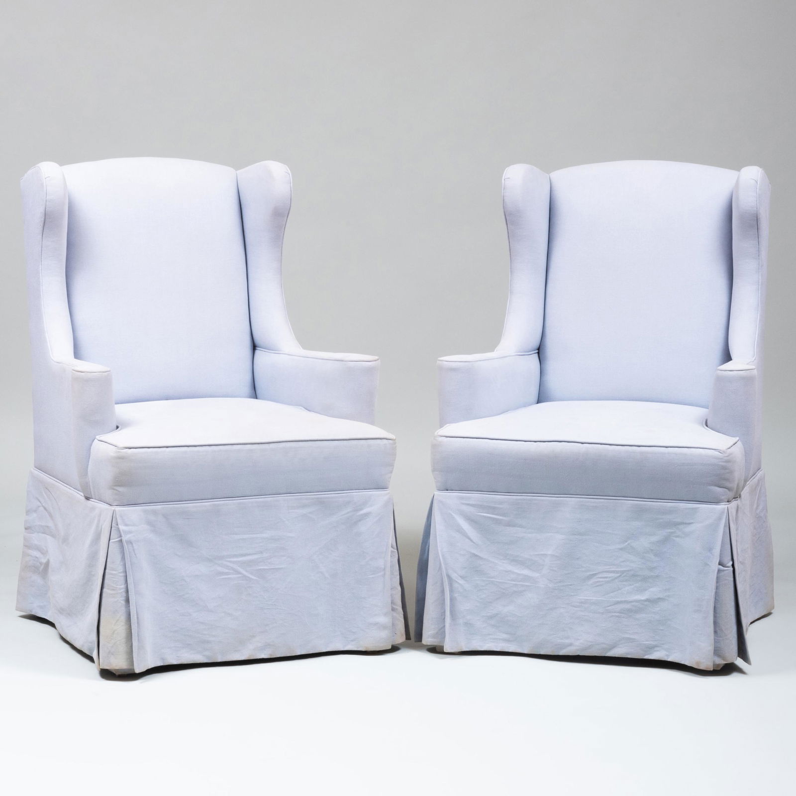 Pair of Pale Blue Linen Upholstered Wing Chairs (1 of 7)