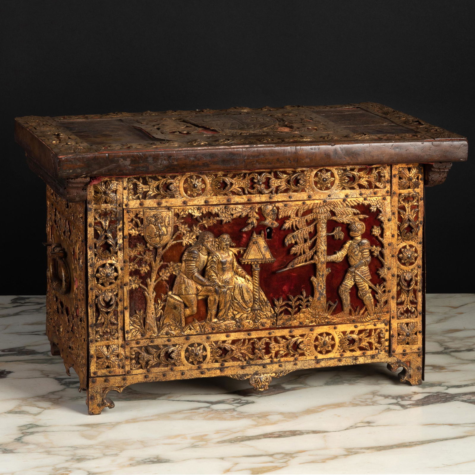 Spanish Gilt-Iron and Velvet-Mounted Walnut Table (1 of 12)