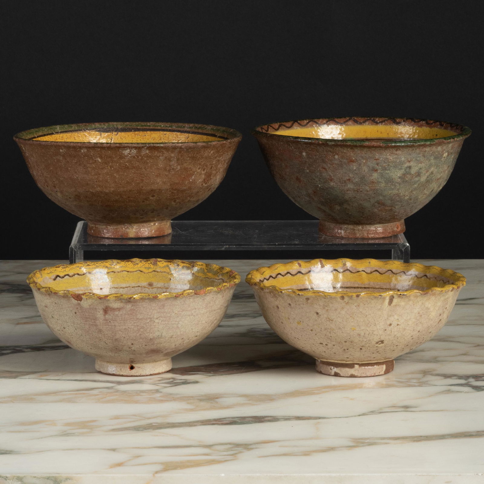 Two Pairs of Earthenware Glazed and Enameled Bowls, Pos (1 of 7)