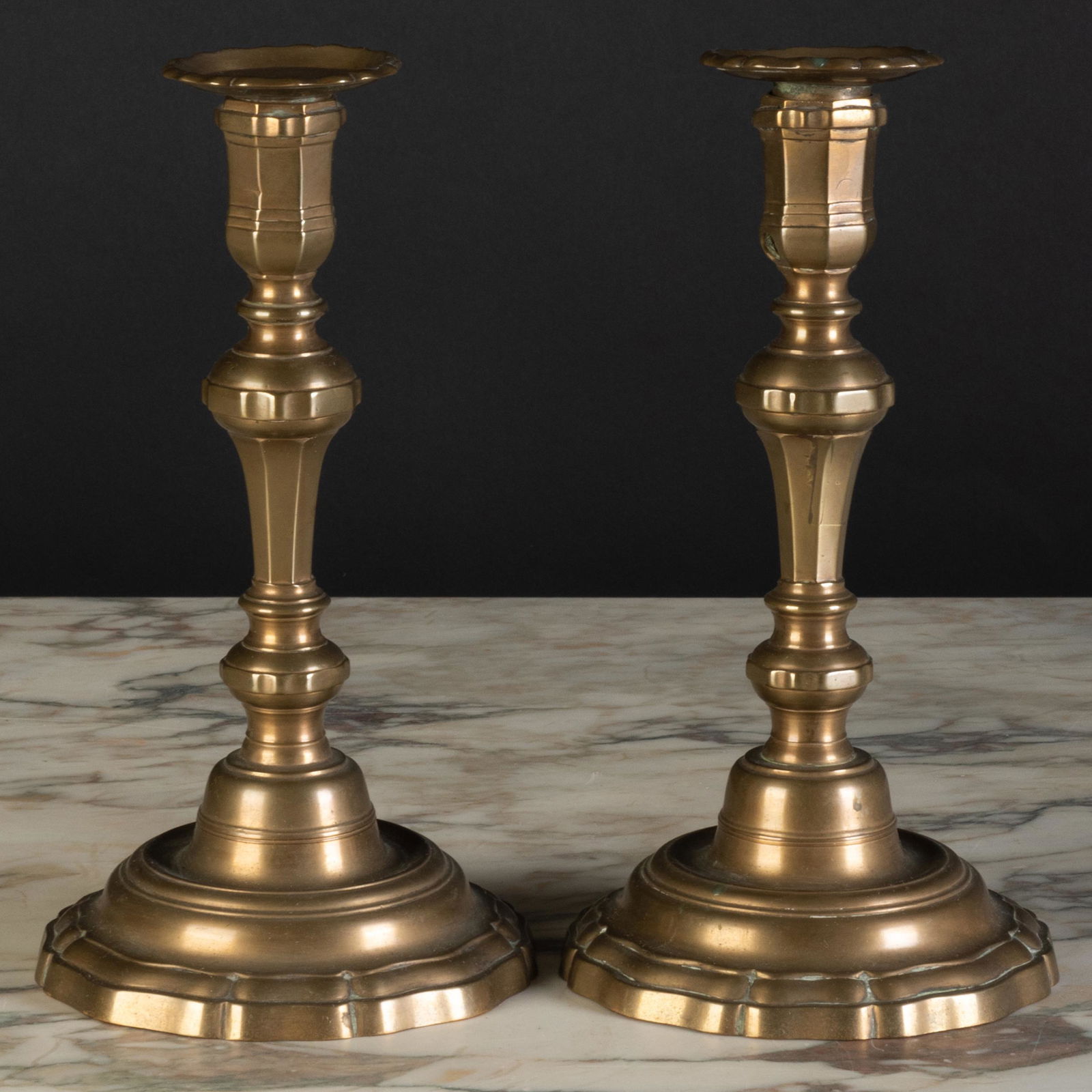 Pair of French Brass Candlesticks With Faceted Nozzles (1 of 6)