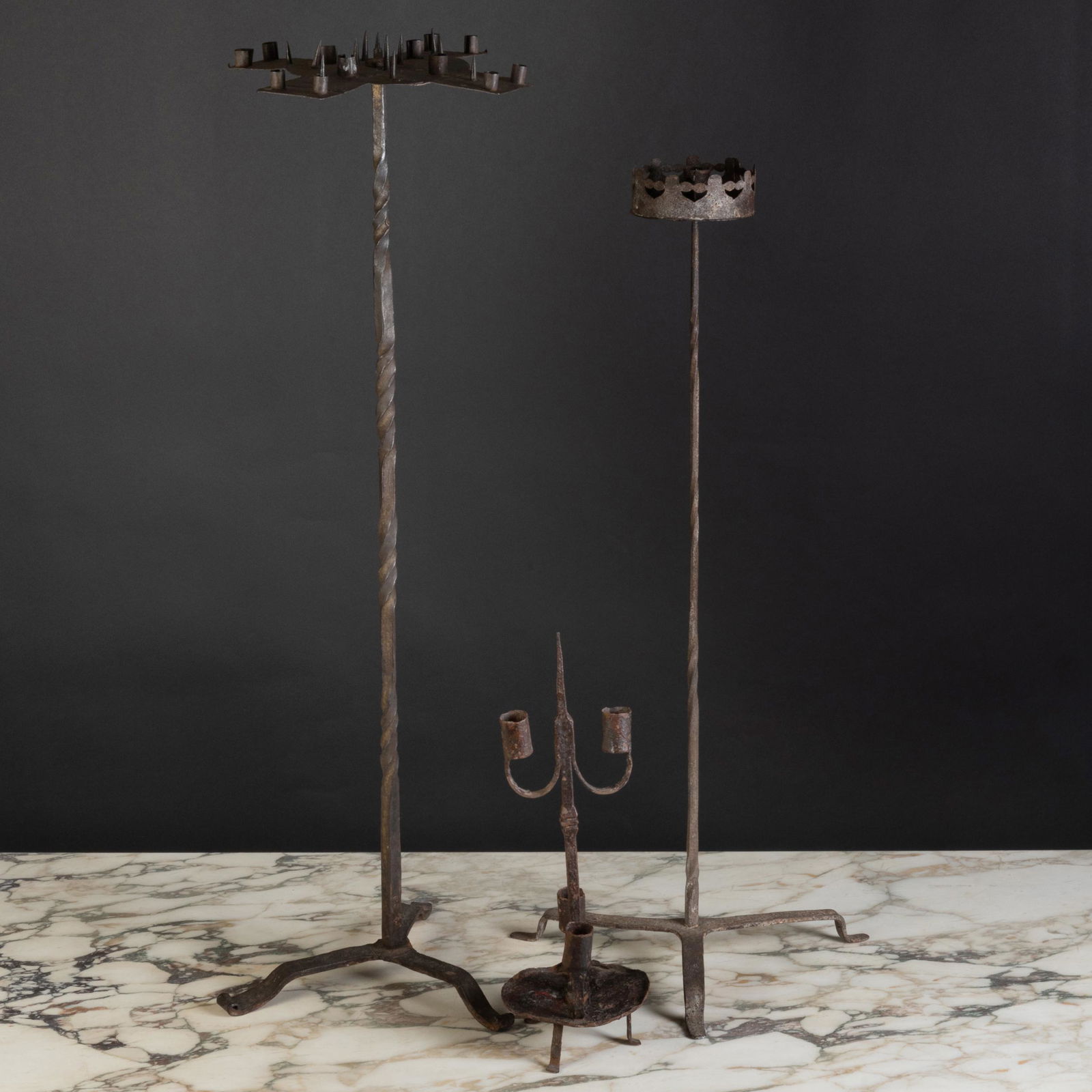 Two Italian Baroque Wrought-Iron Tall Candlesticks and (1 of 9)