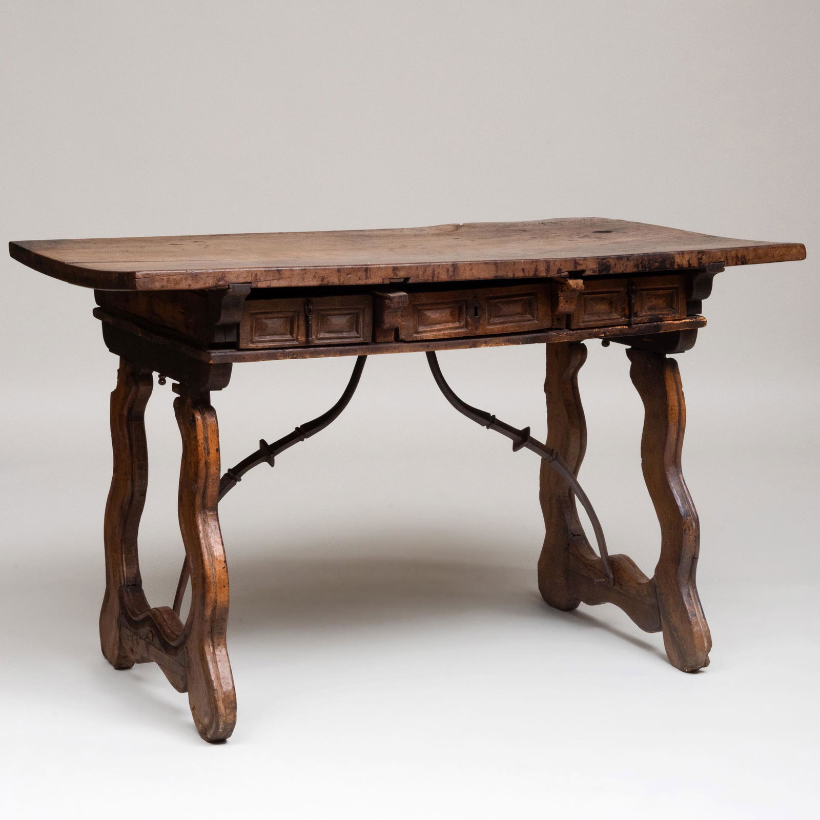 Spanish Baroque Style Walnut and Wrought-Iron Table (1 of 13)