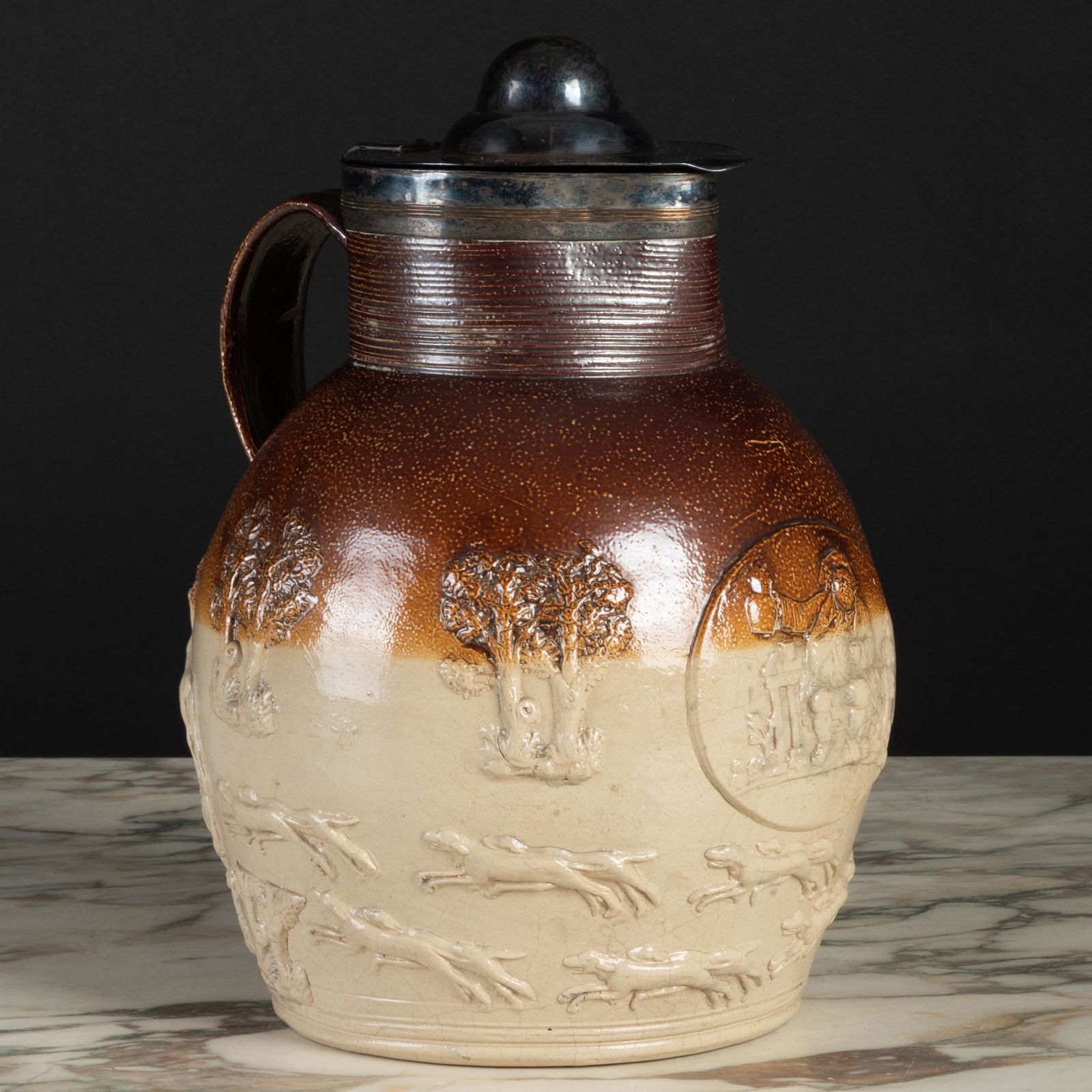 German Silver Plate Mounted Salt Glazed Stoneware Jug (1 of 10)