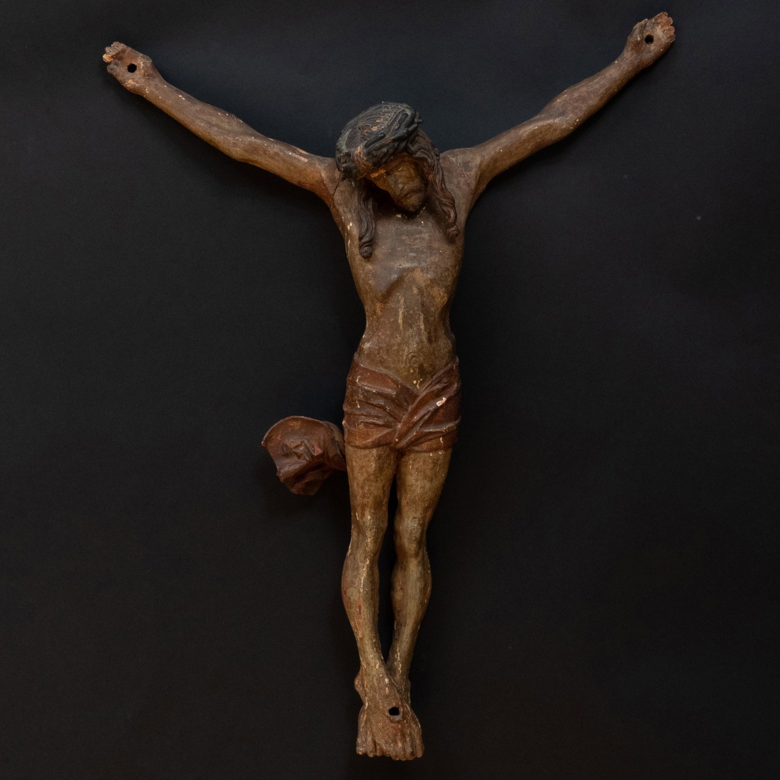 German Renaissance Painted and Parcel-Gilt Crucifixion: German Renaissance Painted and Parcel-Gilt Crucifixion of Christ 30 x 22 1/2 in. European Works of Art from the Collection of Luigi Pellettieri