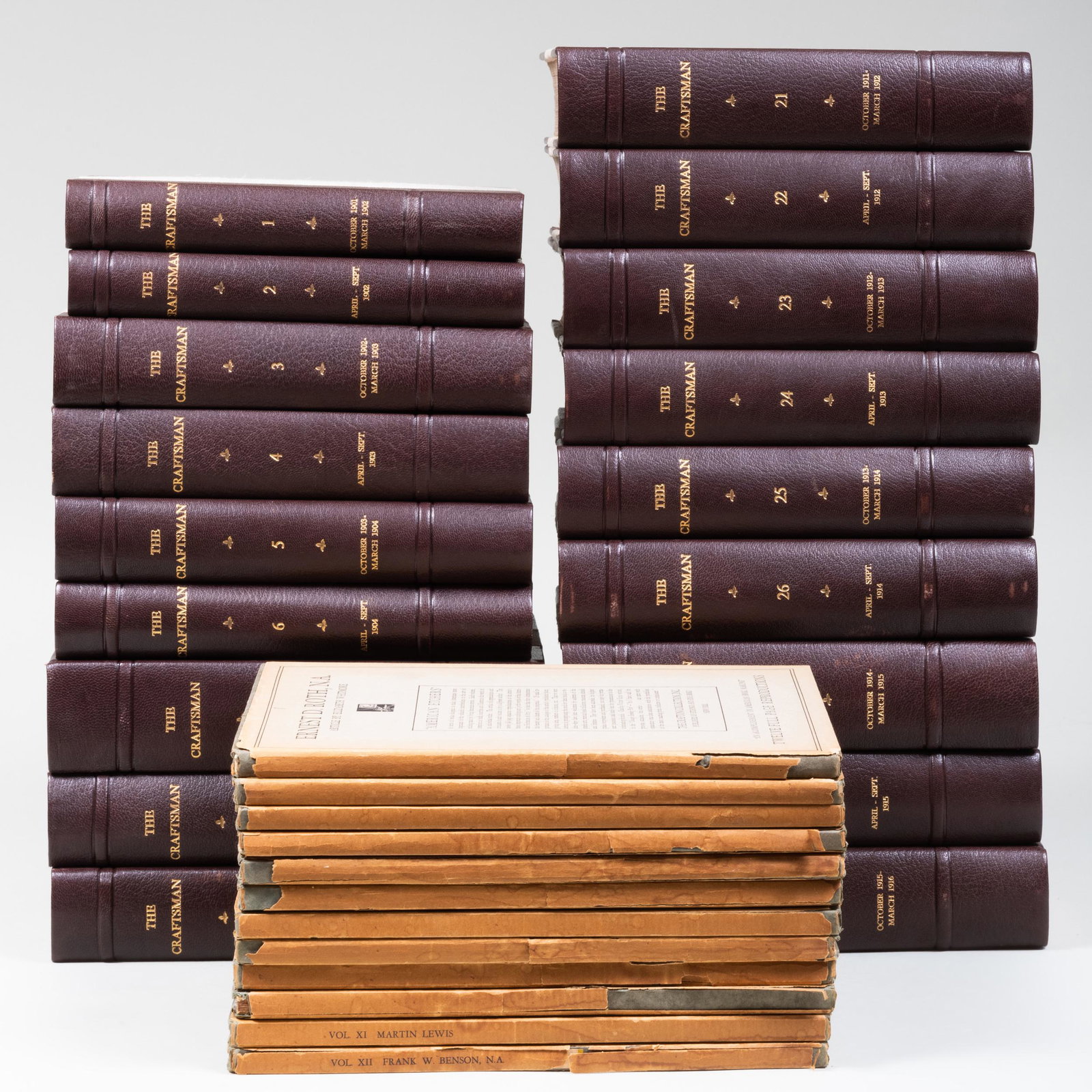 STICKLEY, GUSTAV: The Craftsman and American Etchers,: STICKLEY, GUSTAV: The Craftsman and American Etchers, The Crafton Collection Approximately thirty-six books. Including: Gustav Stickley, The Craftsman, Eighteen Volumes American Etchers, The Crafto
