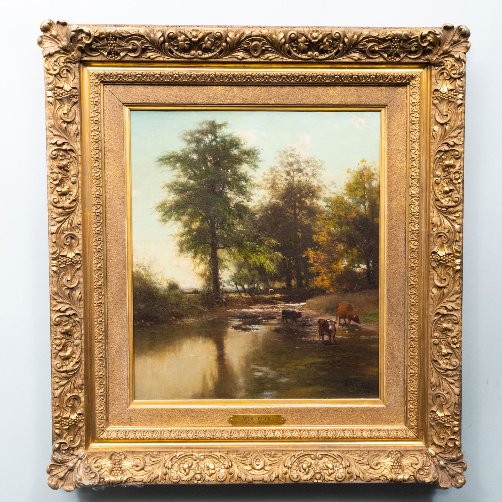 Arthur B. Parton (1842-1914): Landscape with Cows: Arthur B. Parton (1842-1914): Landscape with Cows Oil on canvas, signed 'Arthur Parton' lower right, lined. 26 x 22 in., 40 x 36 in. (frame).