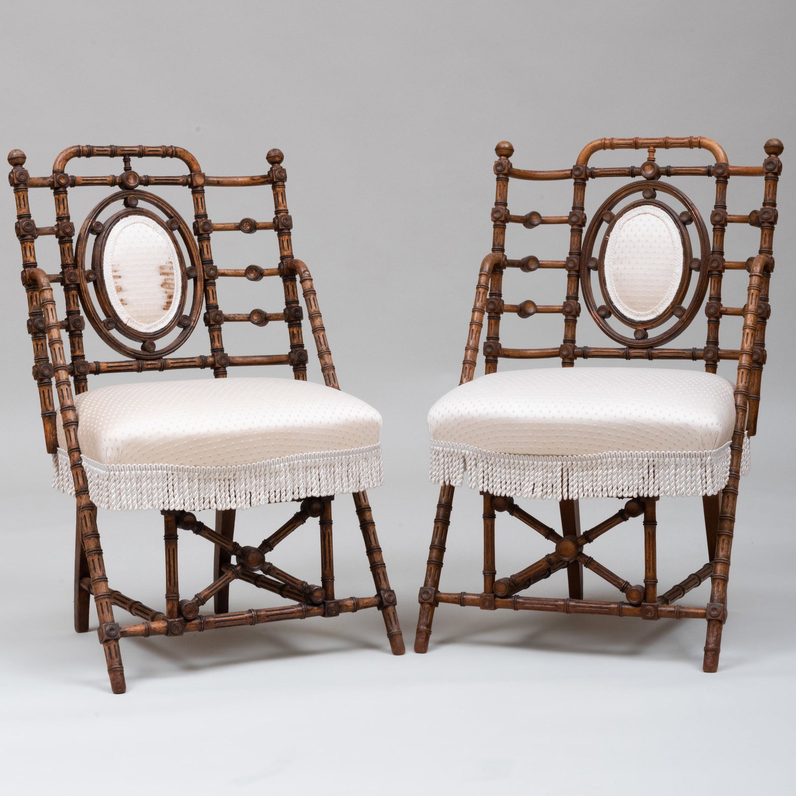 Pair of Neo-Grec Walnut Parlor Chairs, Stamped: Pair of Neo-Grec Walnut Parlor Chairs, Stamped Hunzinger Stamped 'Hunzinger, NY, Pat, March 30, 1869'. 31 3/4 x 19 x 18 in. Height of seat 17 in. Private Collection, Johnstown, New York