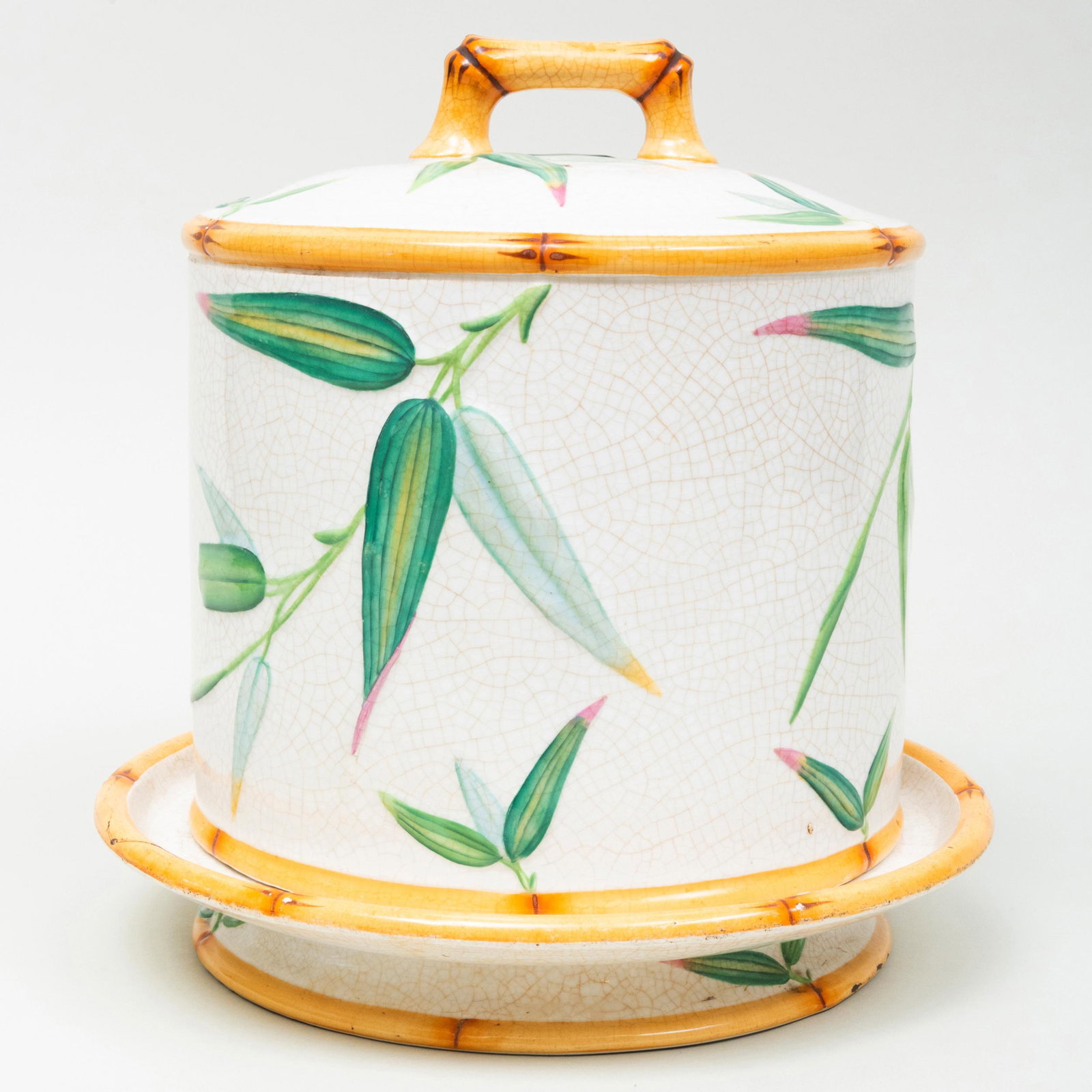 Minton Majolica Bamboo Cheese Keeper: Minton Majolica Bamboo Cheese Keeper Impressed mark. 11 x 11 1/2 in. diam. Private Collection, Johnstown, New York