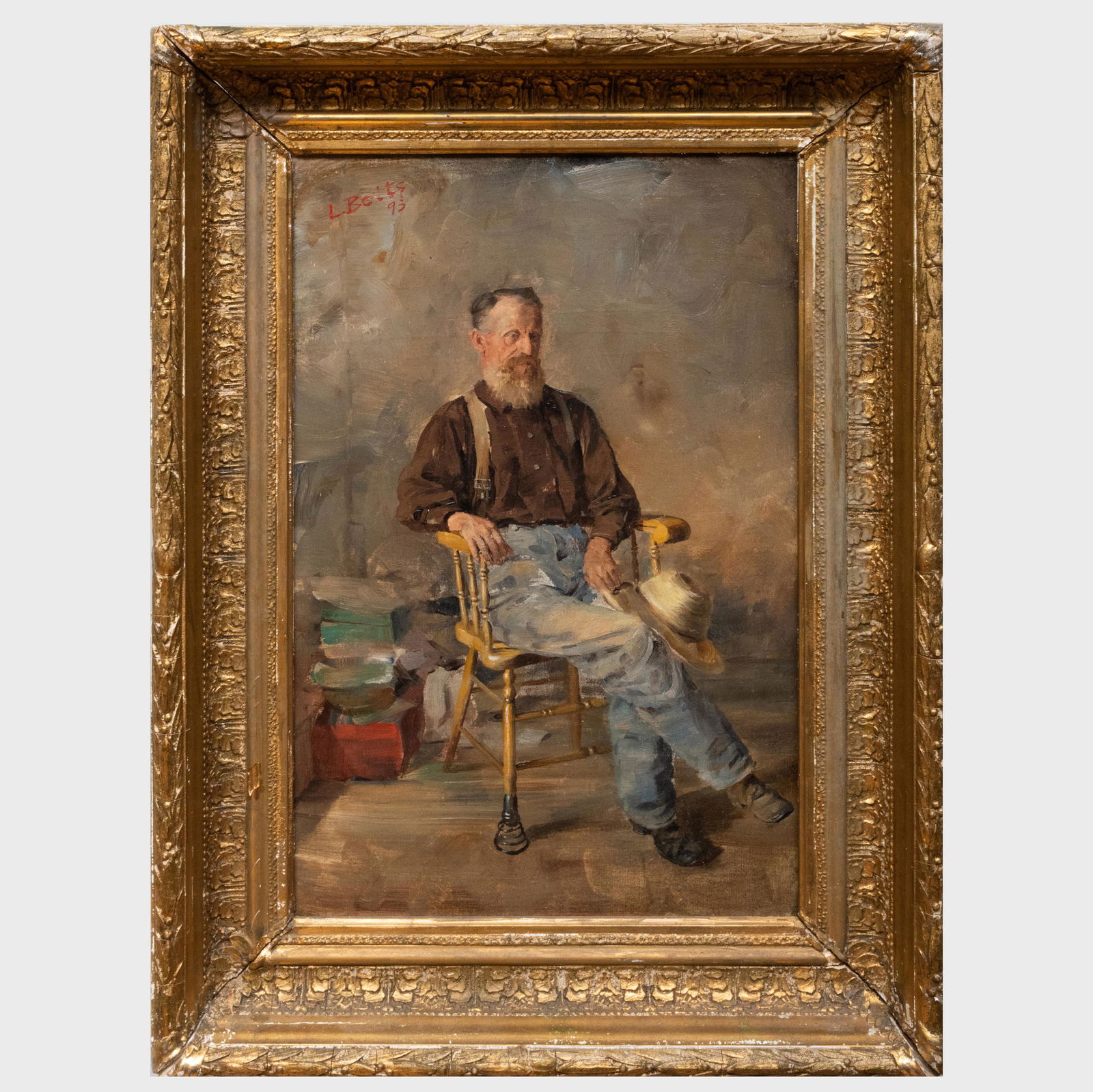 Louis Betts (1873-1961): Old Man in a Spring Rocker: Louis Betts (1873-1961): Old Man in a Spring Rocker Oil on canvas, 1893, signed 'L. Betts' and dated upper left, with label from Berry-Hill Galleries, Inc., NY. 22 x 14 in., 28 1/2 x 20 1/2 in. (frame