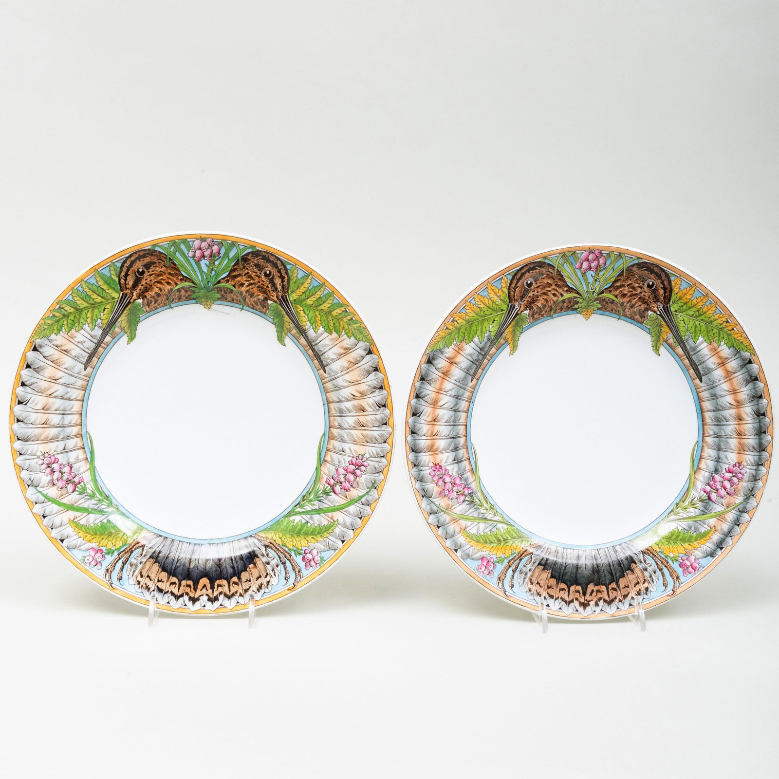 Pair of Minton 'Snipe' Plates Designed by William: Pair of Minton 'Snipe' Plates Designed by William Coleman Impressed and printed marks, registration mark for 1870. 10 in. diam. Private Collection, Johnstown, New York