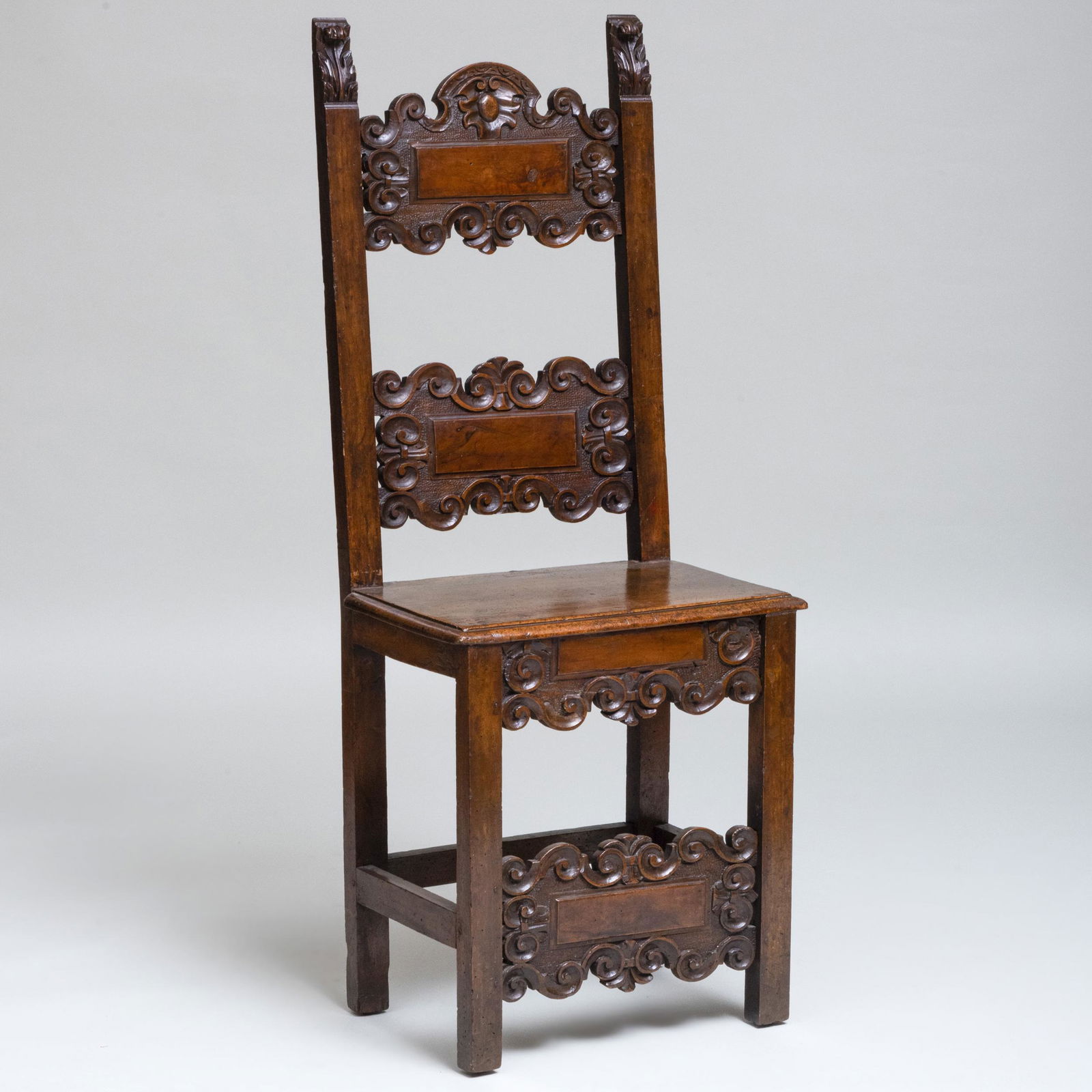 Italian Baroque Carved Walnut Side Chair (1 of 8)