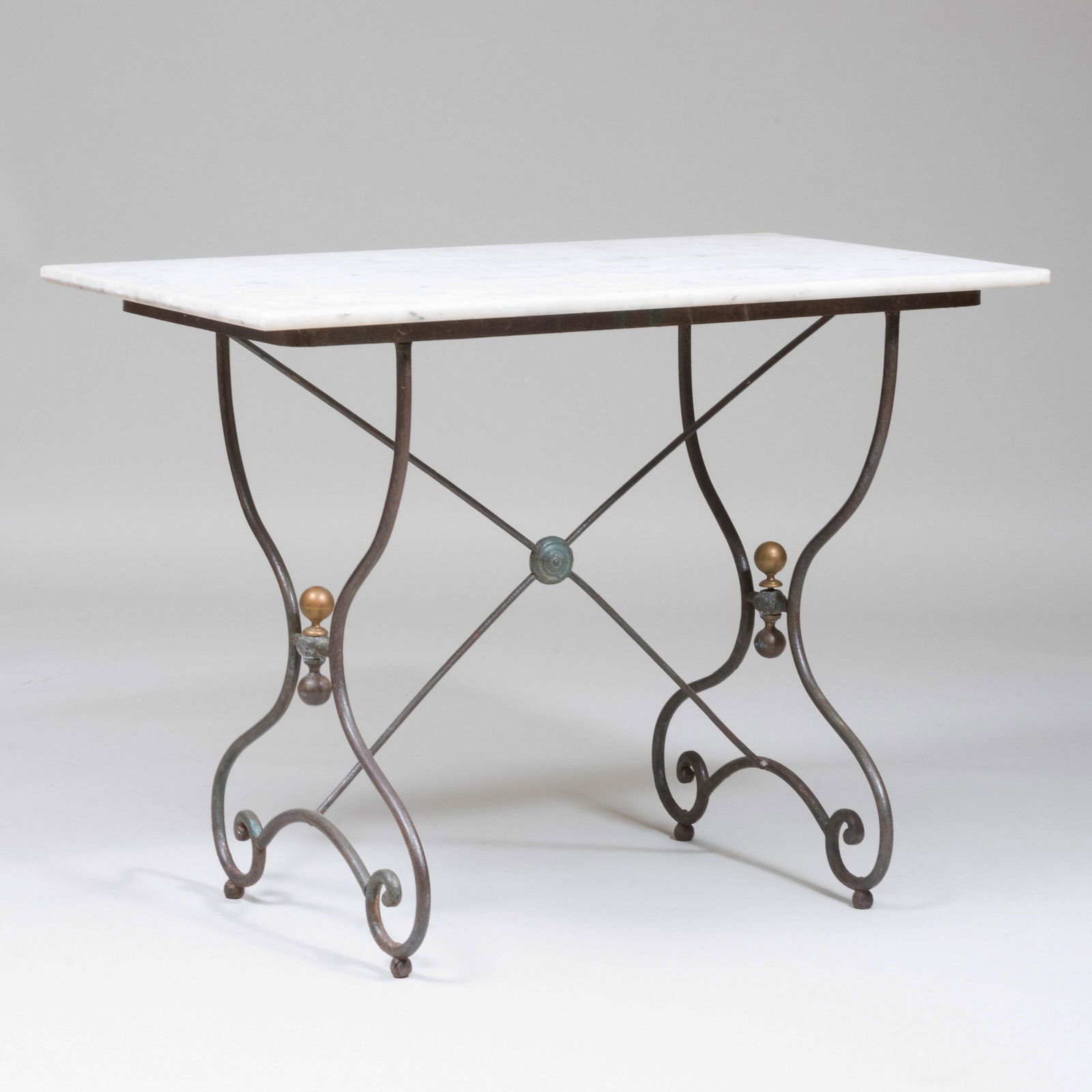 French Patinated Metal and Brass Table with Marble Top (1 of 8)