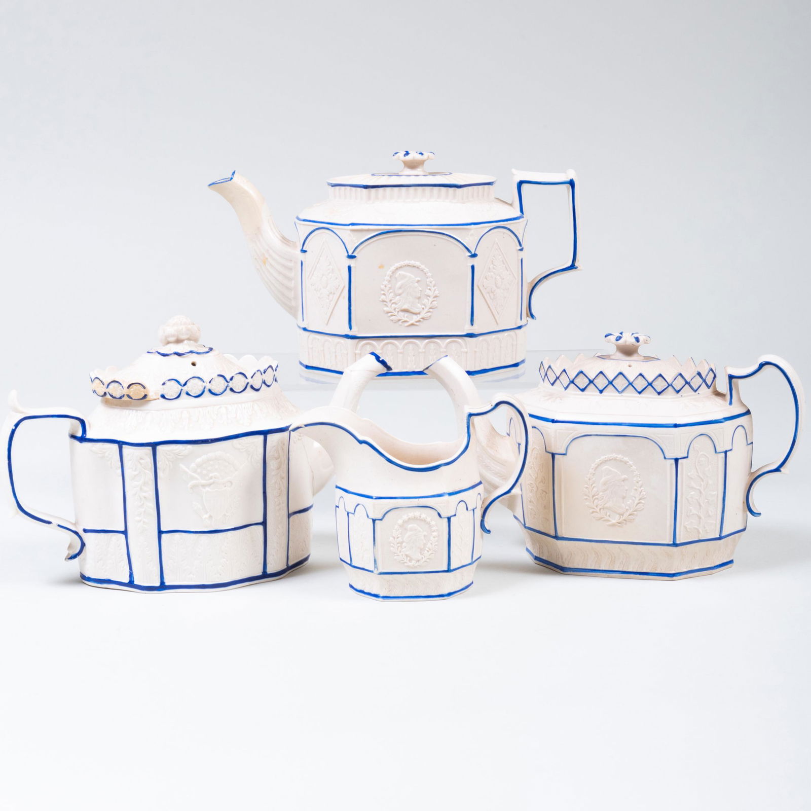 Group of Four Castleford Type Pottery Teawares Molded (1 of 20)