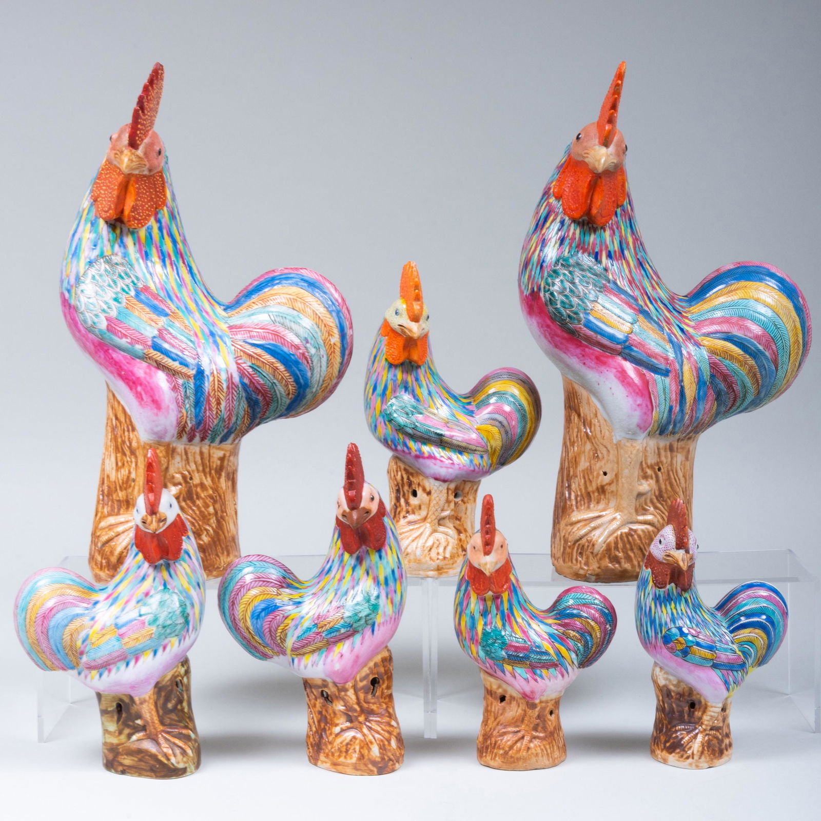 Group of Seven Chinese Export Roosters (1 of 15)