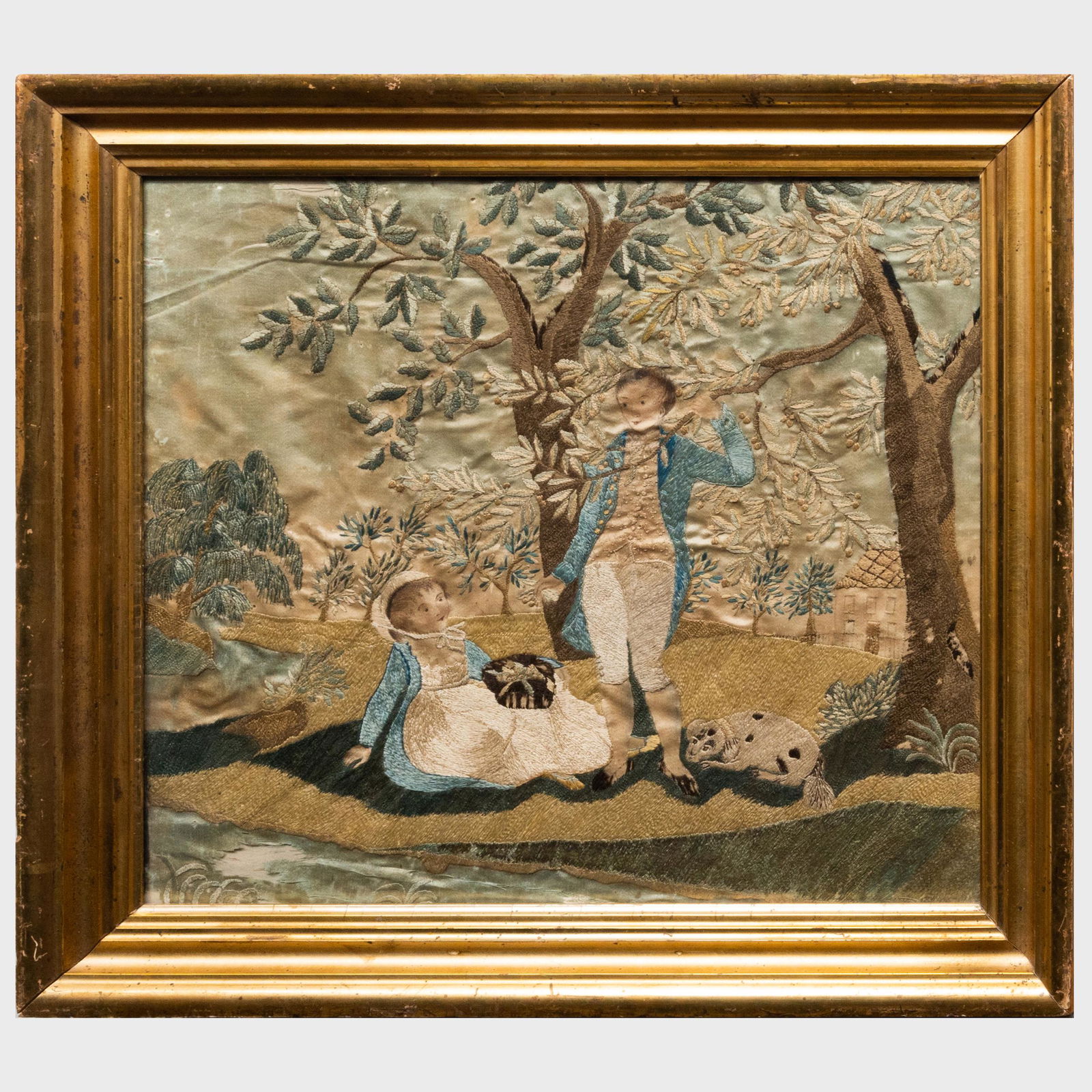 Regency Silkwork Picture of a Courting Couple (1 of 3)