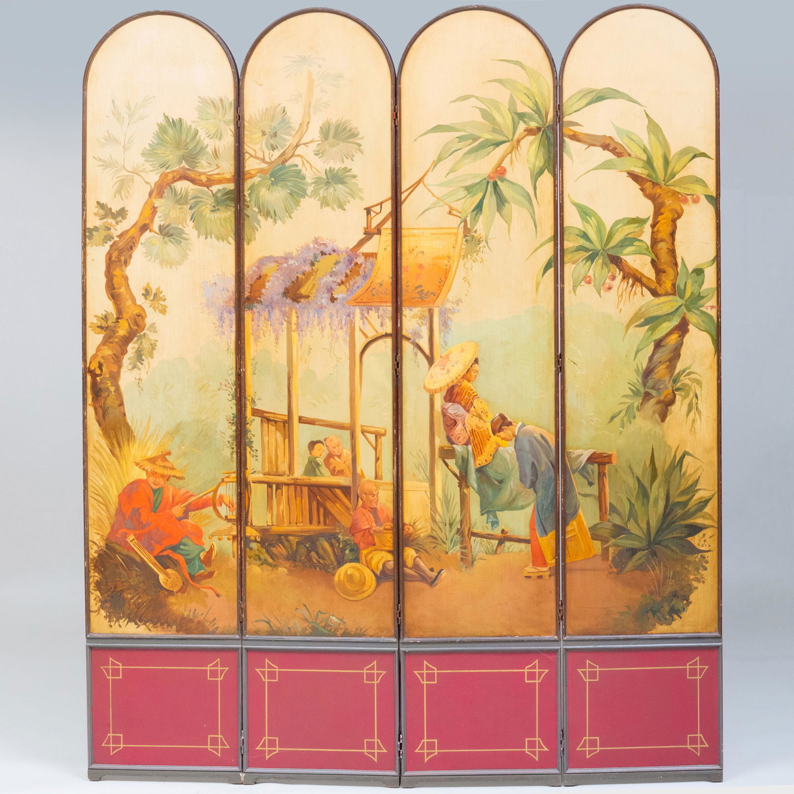 Four Panel Painted Screen, in the Chinoiserie Taste (1 of 3)