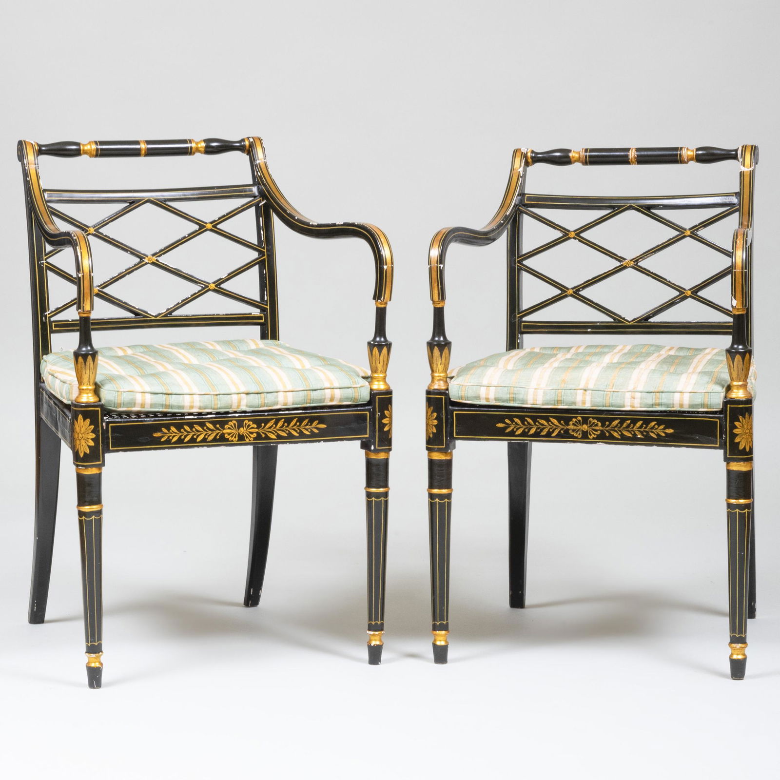 Pair of Regency Painted, Parcel-Gilt and Caned (1 of 10)