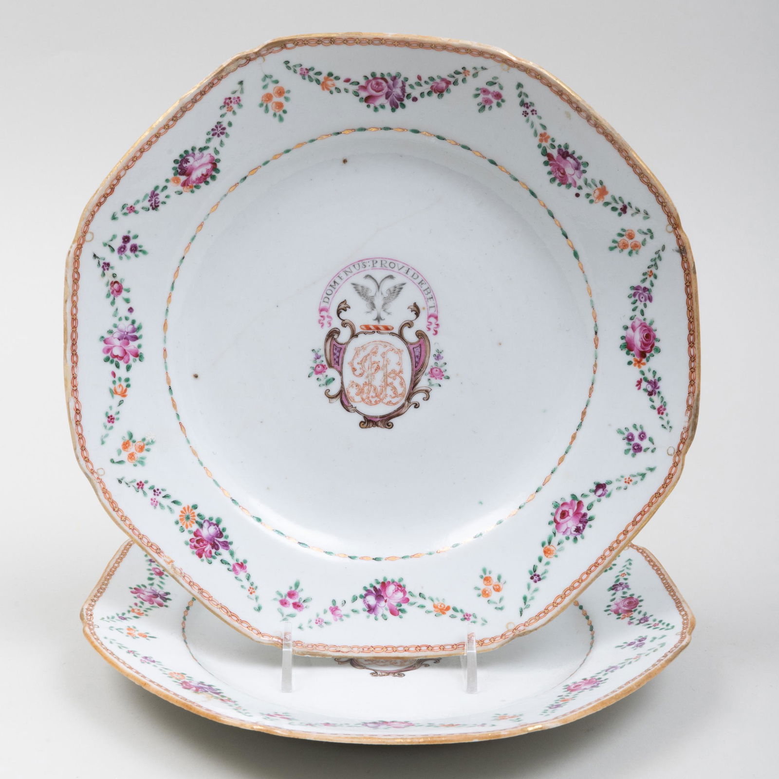Pair of Chinese Export Porcelain Armorial Plates (1 of 6)