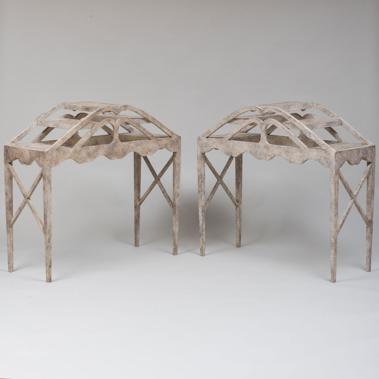 Pair of Modern Faux Painted Three-Tier Plant Stands (1 of 13)